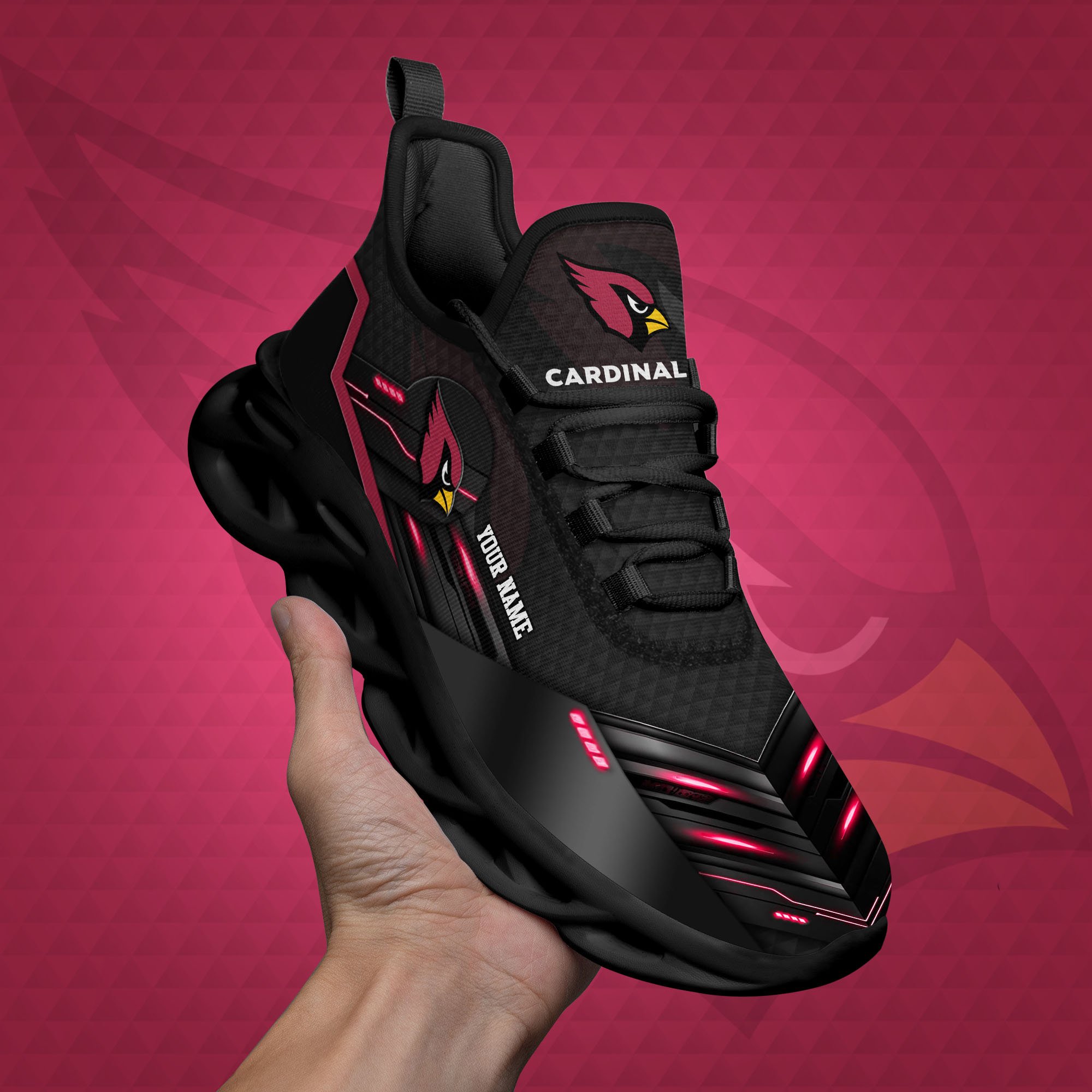 Arizona Cardinals Black Clunky Sneaker Custom Name, Max Soul Shoes, Sport Gifts For Fan