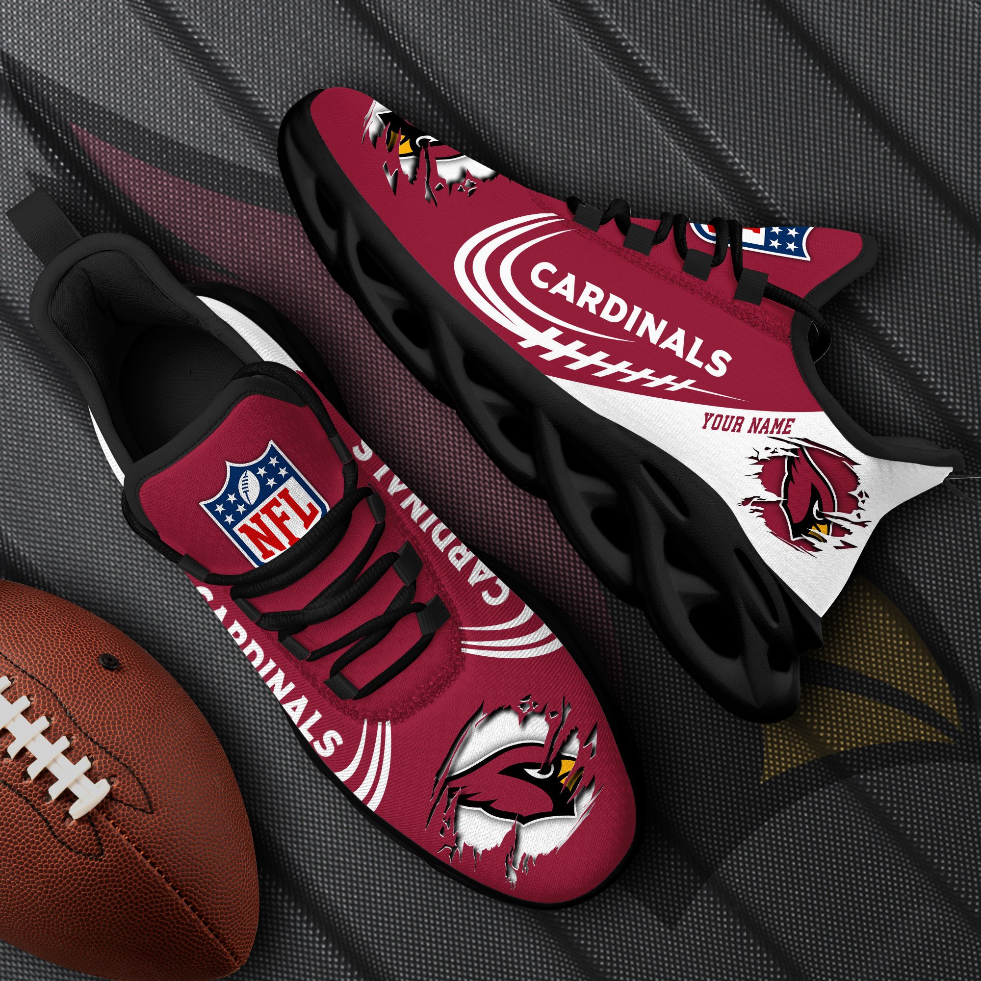 Arizona Cardinals Black Max Soul Shoes 2026 Versions Custom Name 003