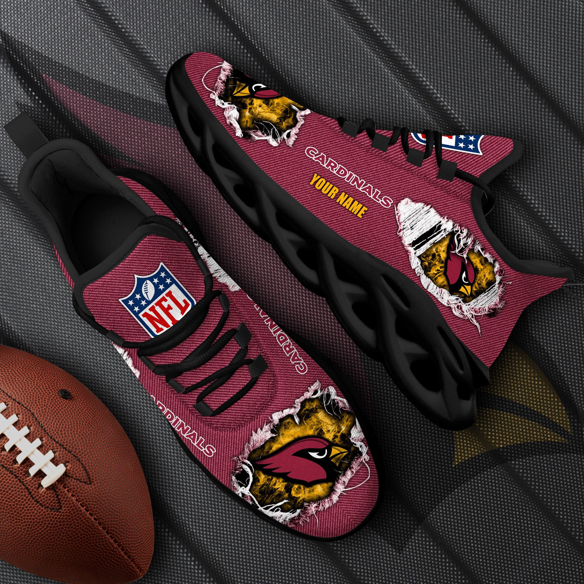 Arizona Cardinals Black Max Soul Shoes 2026 Versions Custom Name 554
