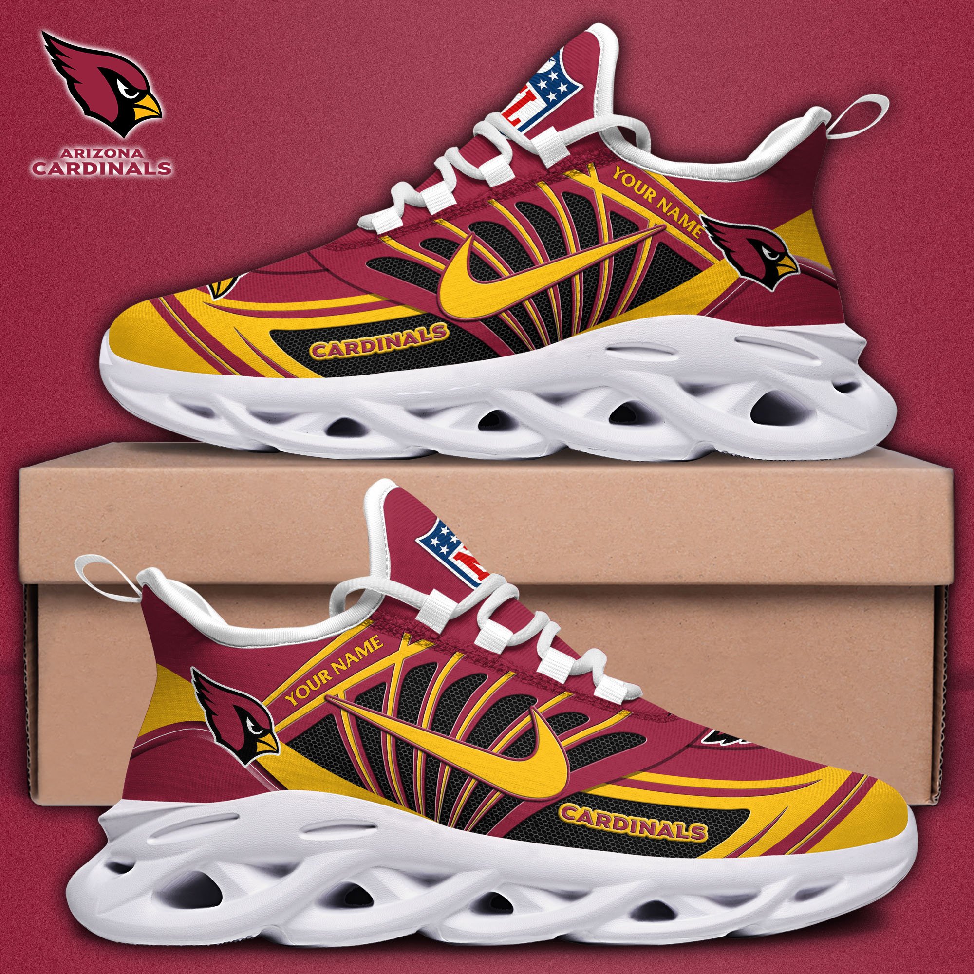 Arizona Cardinals Black Max Soul Shoes 2026 Versions Custom Name 898