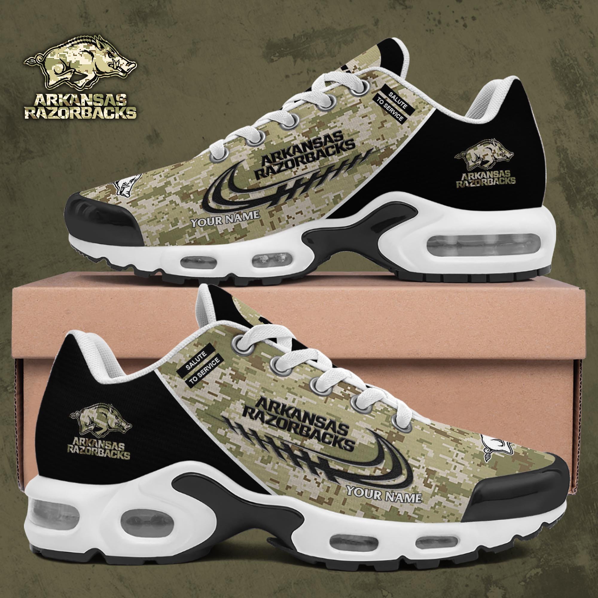 Arkansas Razorbacks TN Shoes 2026 Version Custom Name, Camouflage Shoes, Gifts For Football Lovers