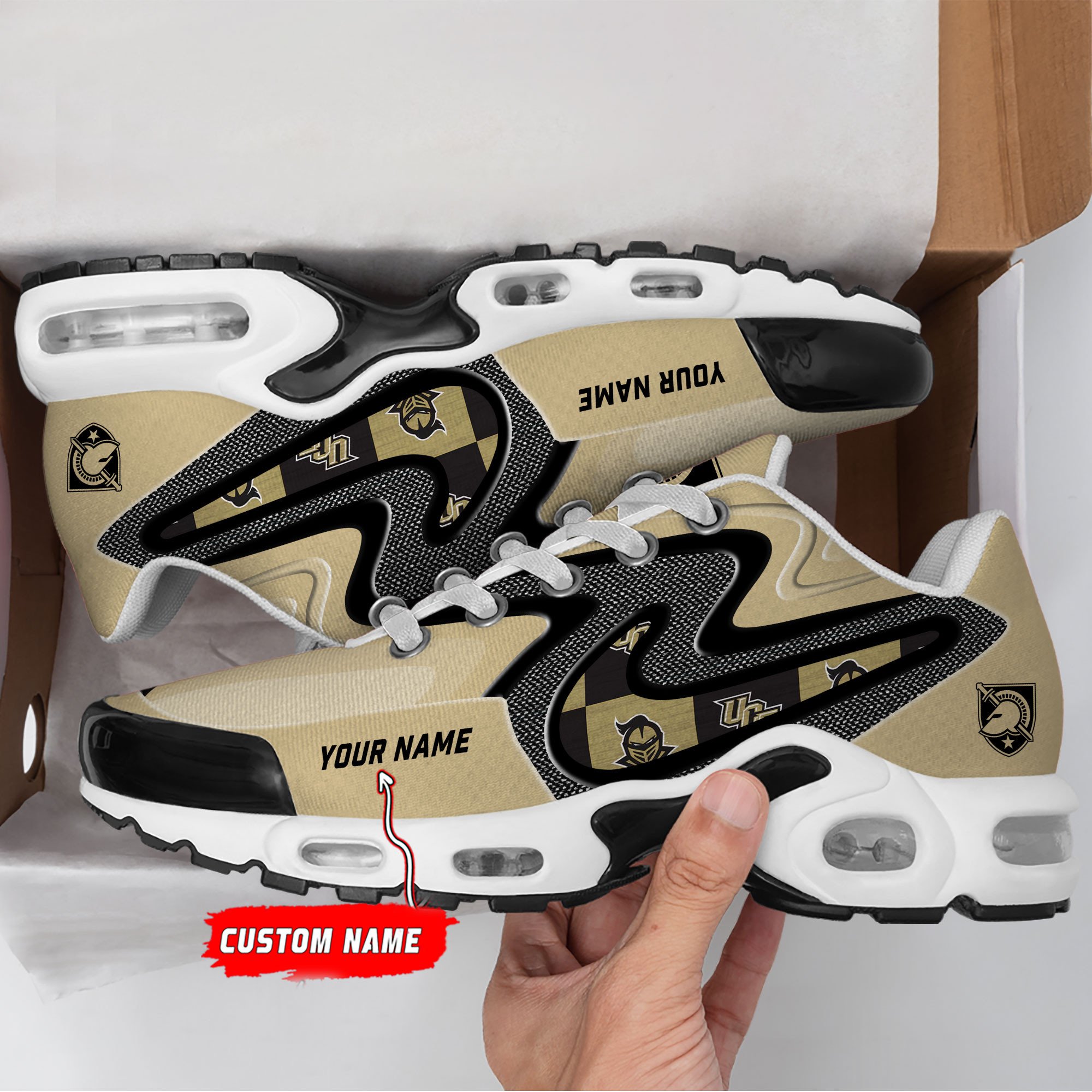Army Black Knights Personalized Name Team Checkmark Logo Mix Colors Stitch Line TN Air Max Shoes Air Cushion Sneakers