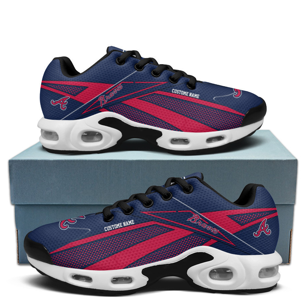 Atlanta Braves Personalized Name Team Colors Supersonic Line Pattern TN Shoes Air Cushion Sneakers