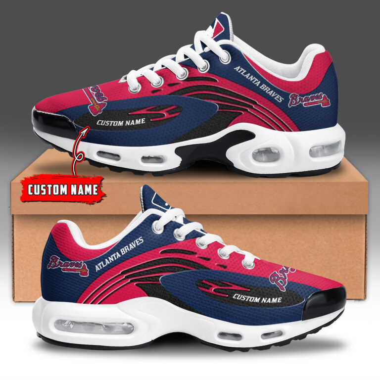 Atlanta Braves Personalized Name Team Logo Mix Colors Wave Line TN Shoes Air Cushion Sneakers