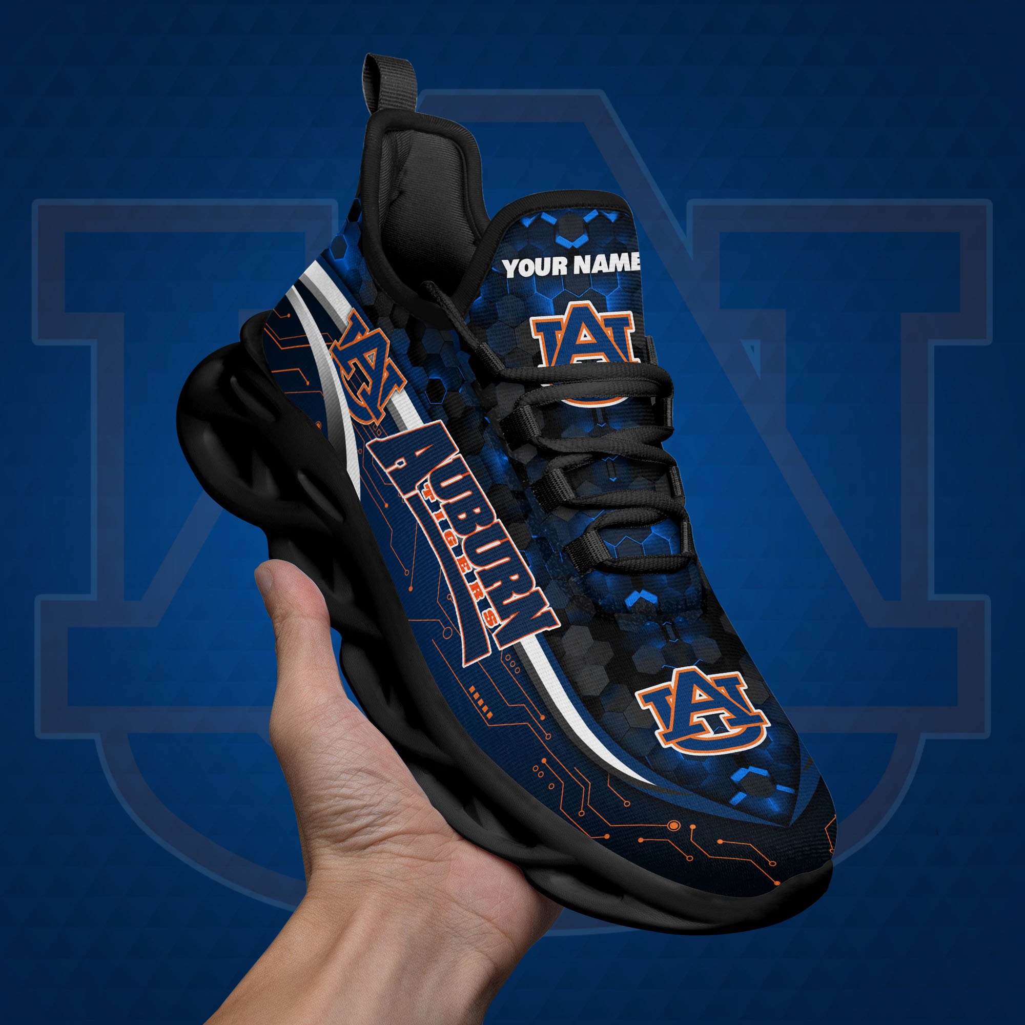 Auburn Tigers Black Clunky Sneakers Custom Name, Max Soul Shoes, Sport Gifts