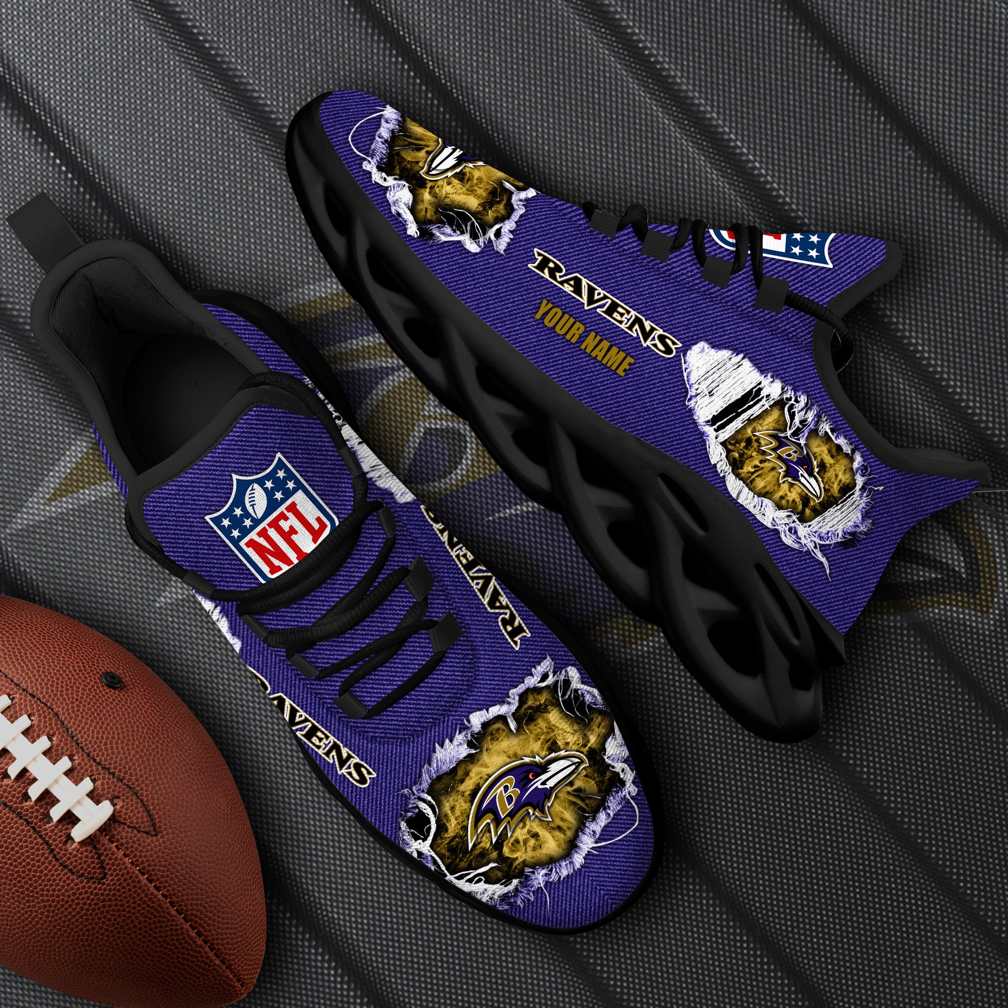 Baltimore Ravens Black Max Soul Shoes 2026 Versions Custom Name 554