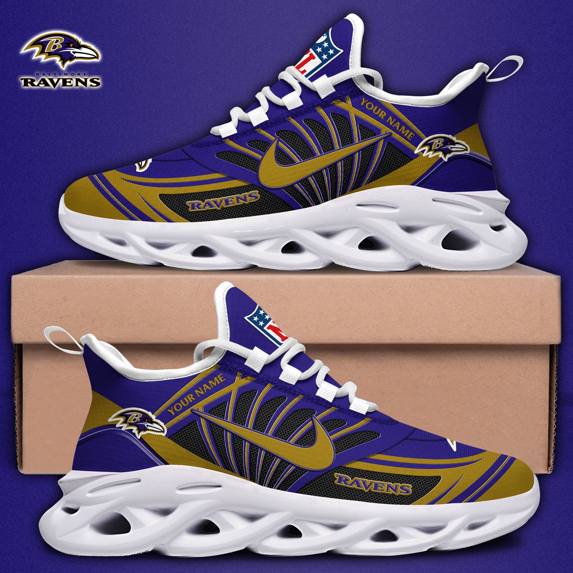 Baltimore Ravens Black Max Soul Shoes 2026 Versions Custom Name 898