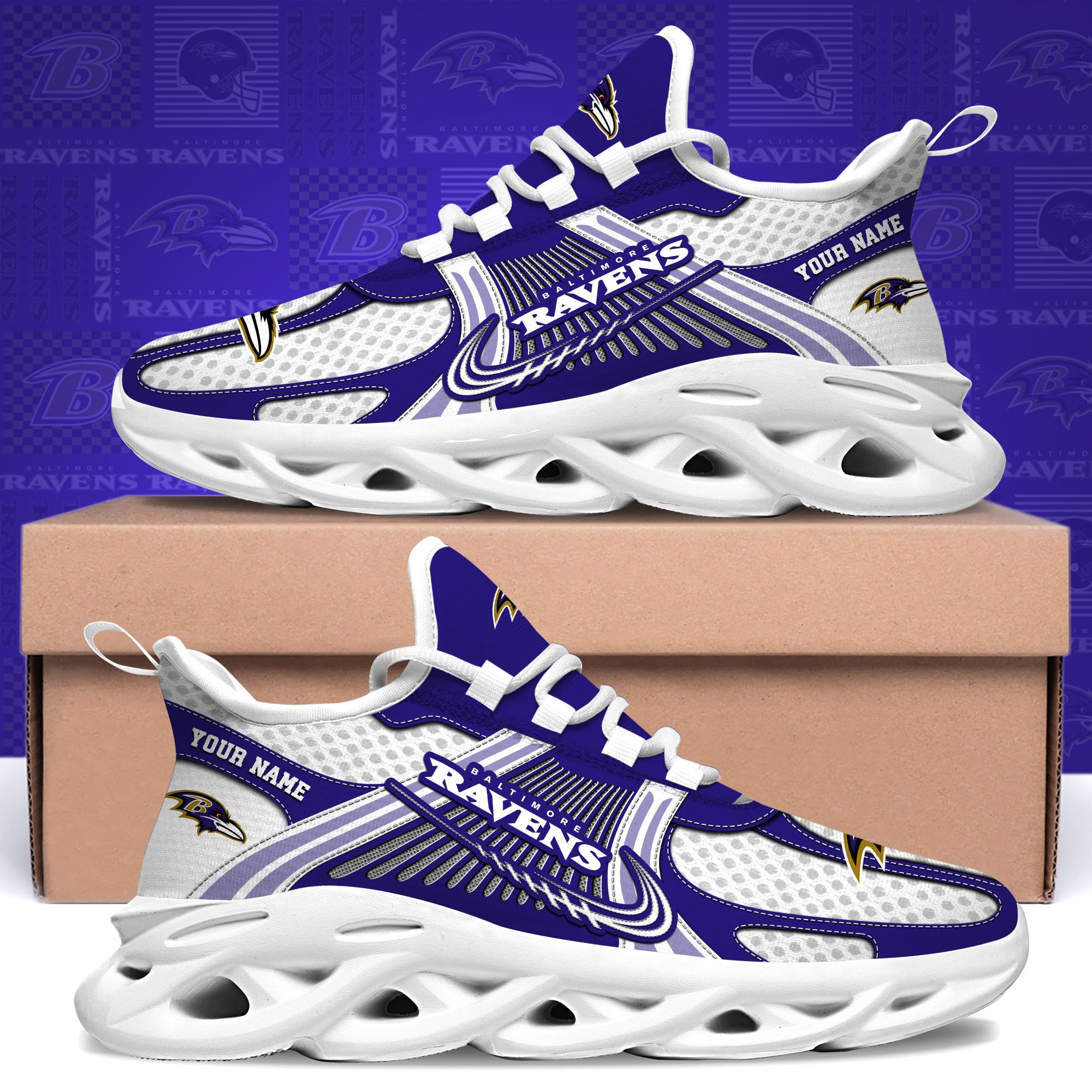Baltimore Ravens Clunky Sneakers Custom Your Name, Sport Sneakers For Fans, Gifts For Sport Lovers, Gift For Dad