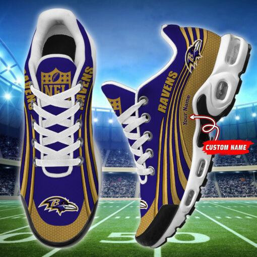 Baltimore Ravens Personalized Name Team Colors Wave Lines TN Shoes Air Cushion Sneakers