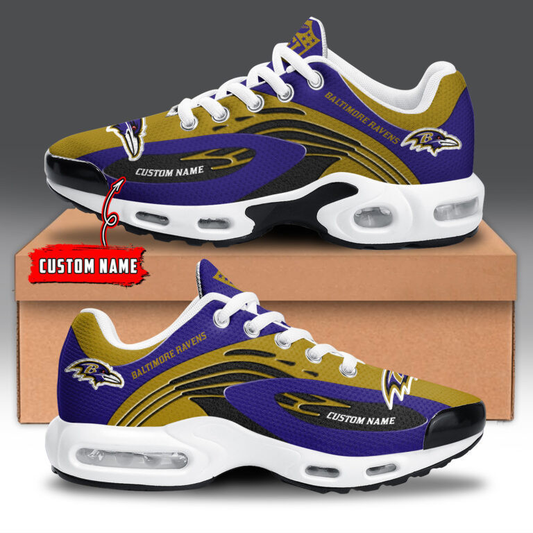 Baltimore Ravens Personalized Name Team Logo Mix Colors Wave Line TN Shoes Air Cushion Sneakers