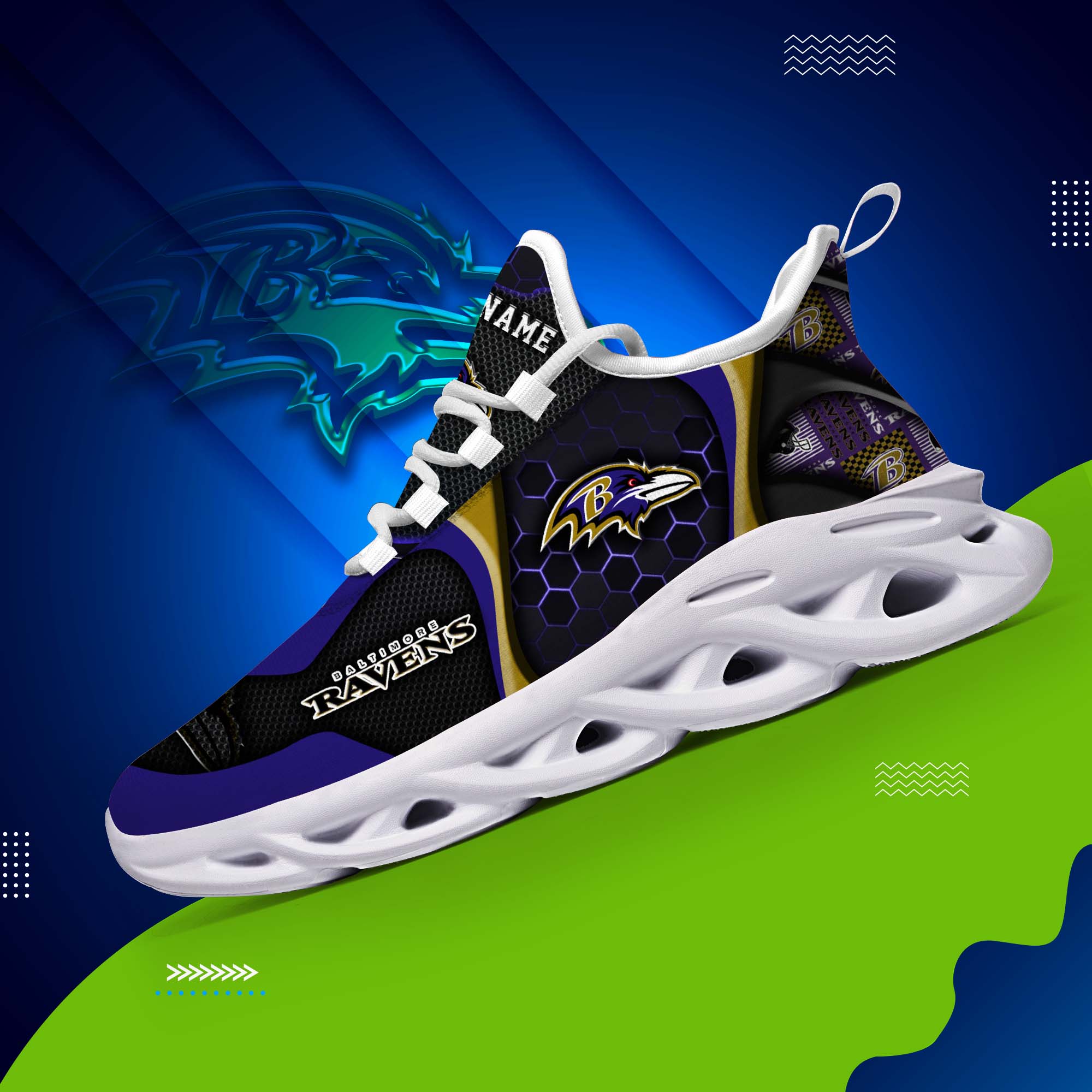 Baltimore Ravens White C Sneakers 2026 Version Personalized Your Name 432