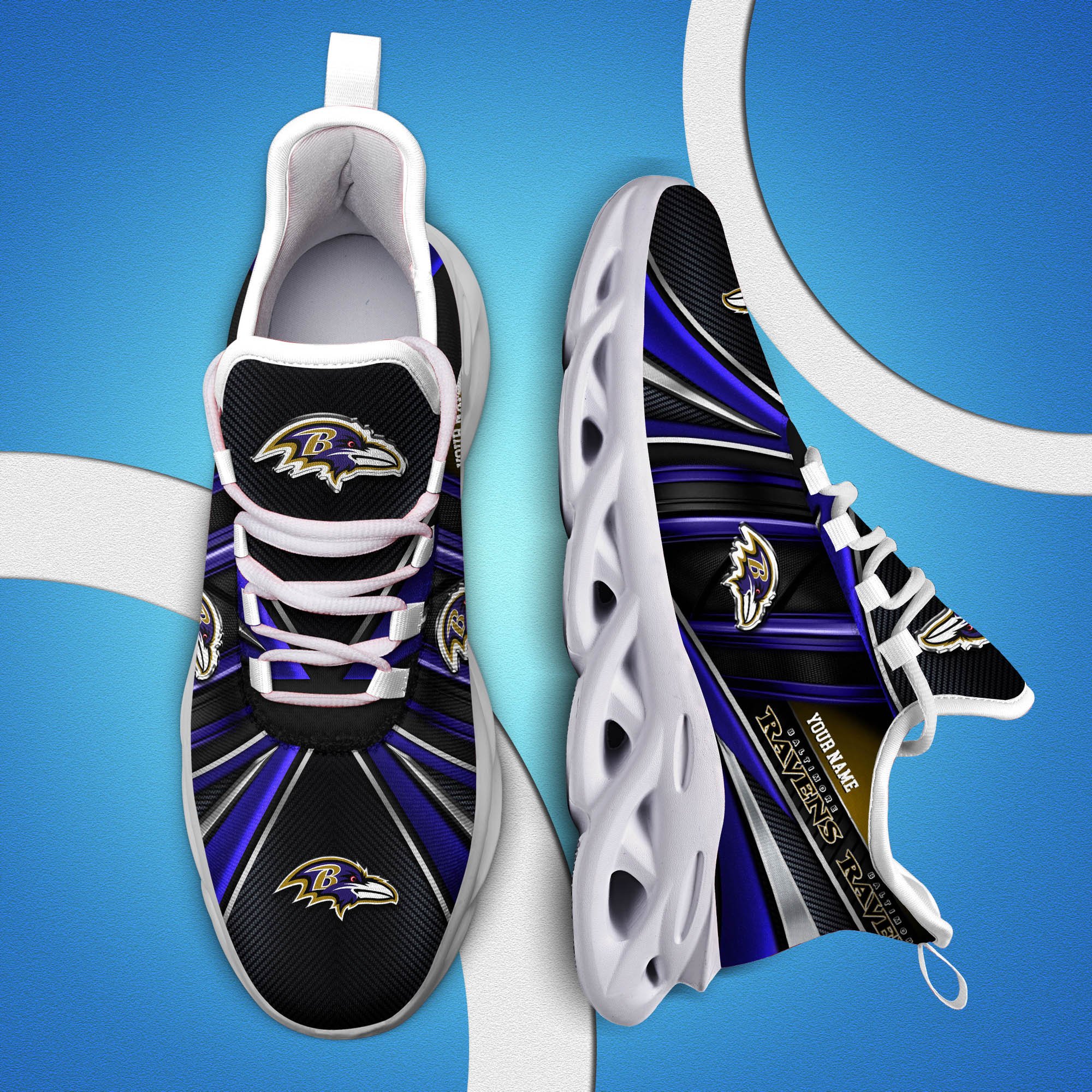 Baltimore Ravens White C Sneakers 2026 Version Personalized Your Name, Sport Team Sneakers, Sport Gifts PH892