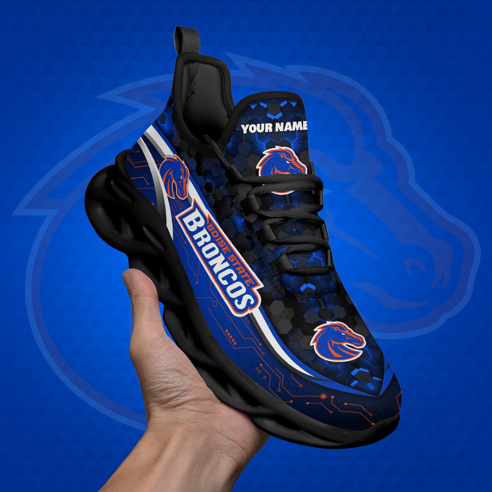 Boise State Broncos Black Clunky Sneakers Custom Name, Max Soul Shoes, Sport Gifts