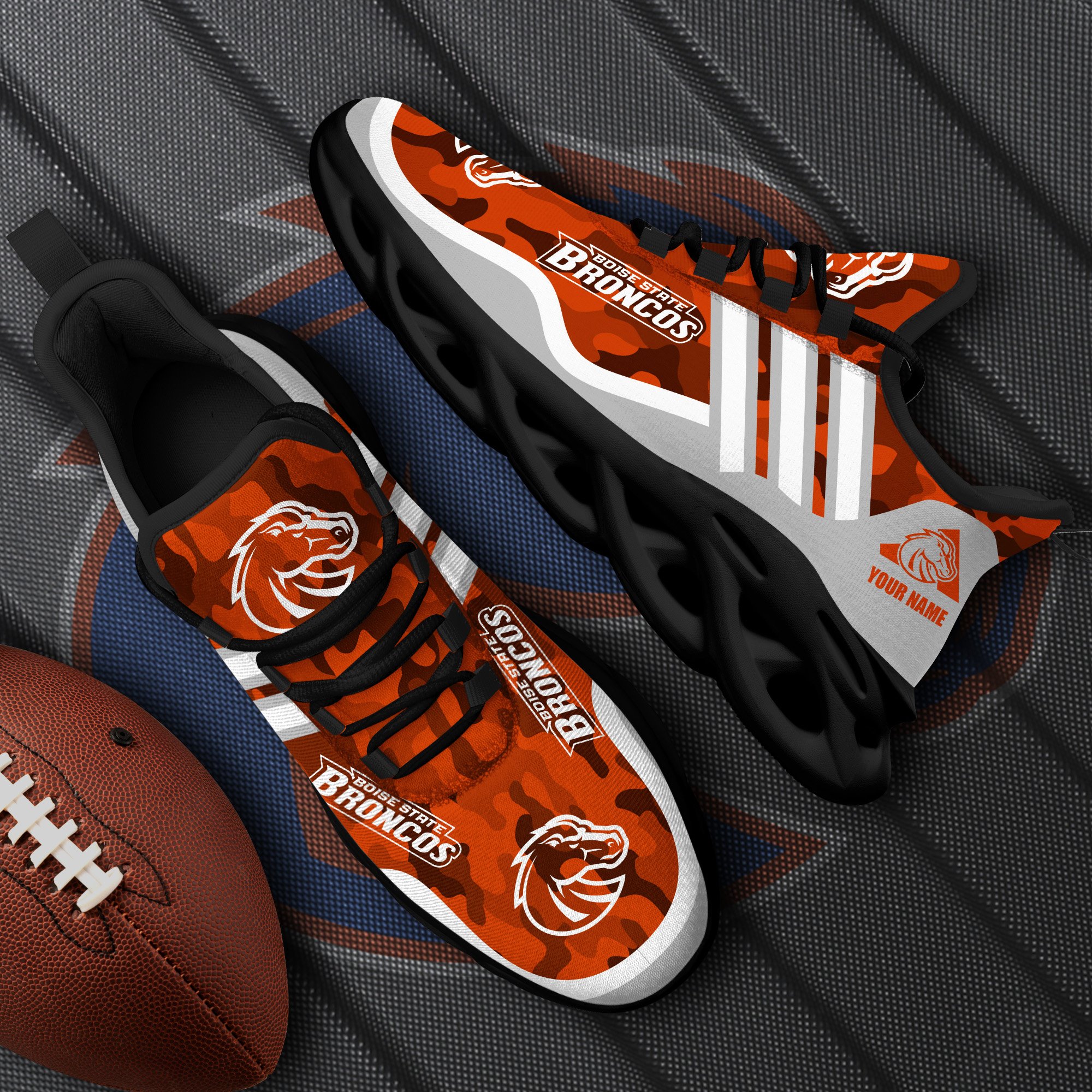 Boise State Broncos Black Max Soul Shoes 2026 Versions Custom Name 466