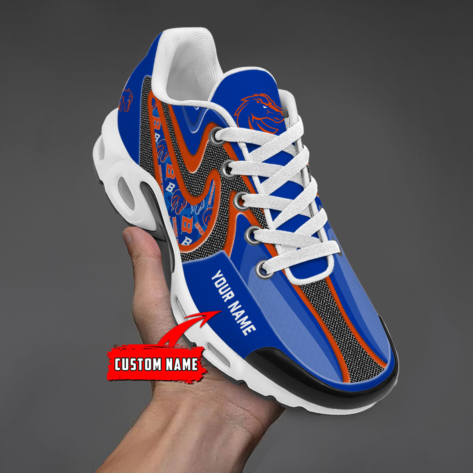 Boise State Broncos Personalized Name Team Checkmark Logo Mix Colors Stitch Line TN Air Max Shoes Air Cushion Sneakers