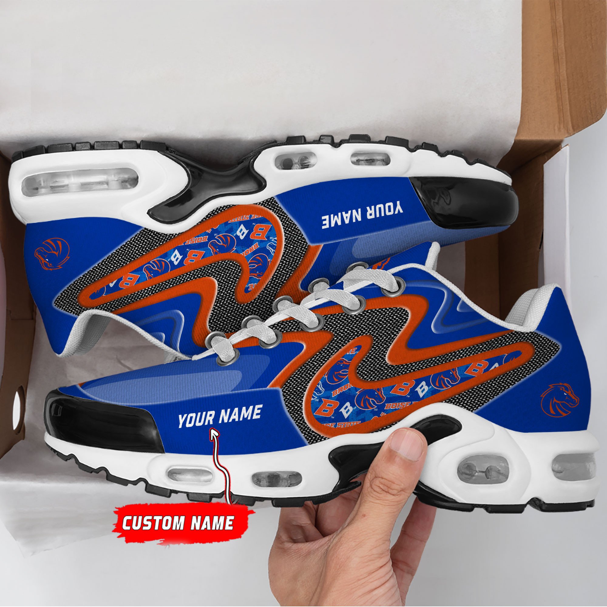 Boise State Broncos Personalized Name Team Checkmark Logo Mix Colors Stitch Line TN Shoes Air Cushion Sneakers