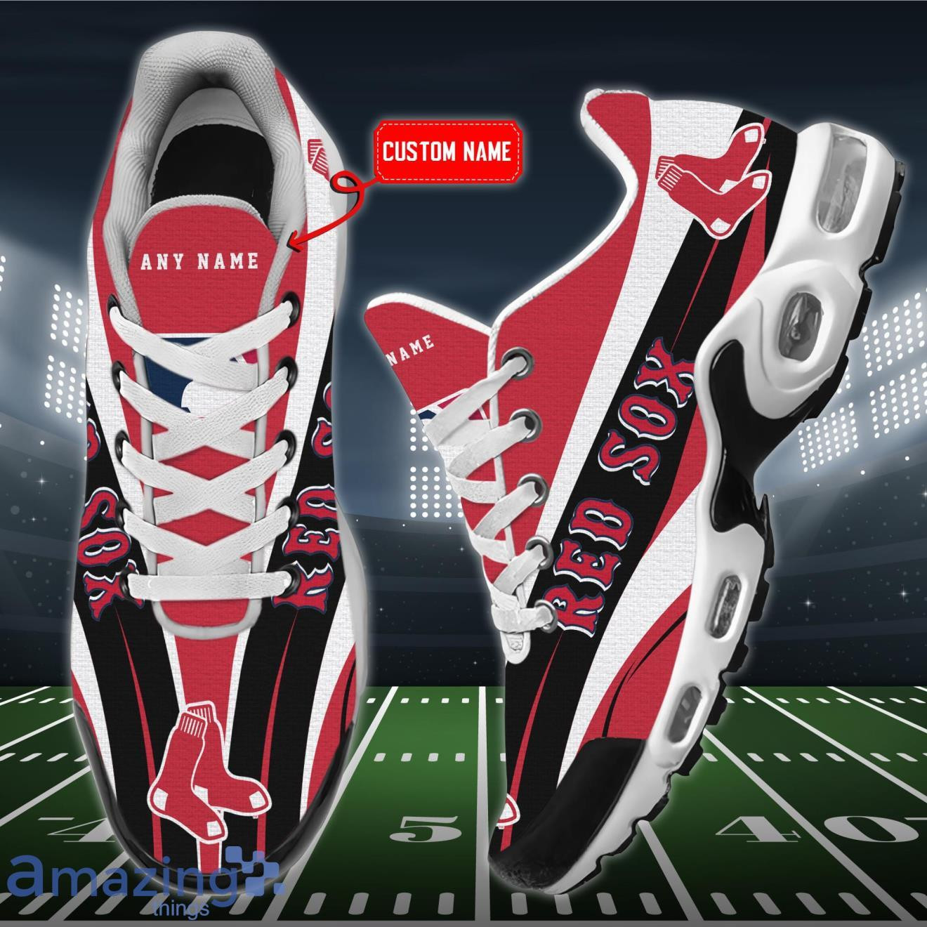 Boston Red Sox Team Logo Red Black Personalized TN Air Max Shoes Air Cushion Sneakers