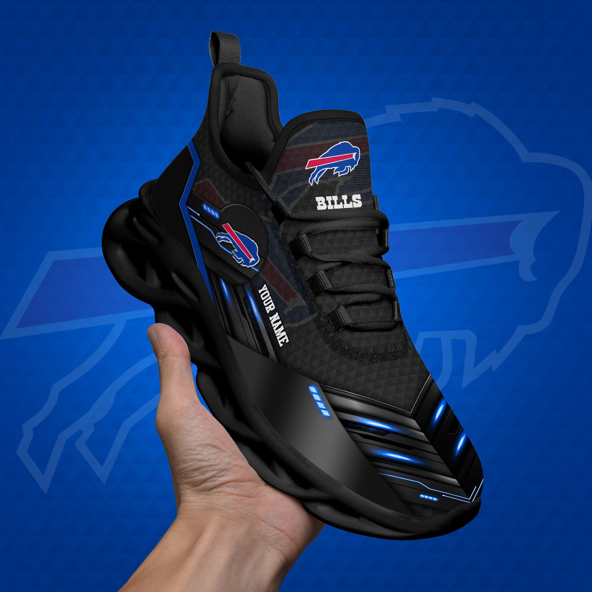 Buffalo Bills Black Clunky Sneaker Custom Name, Max Soul Shoes, Sport Gifts For Fan