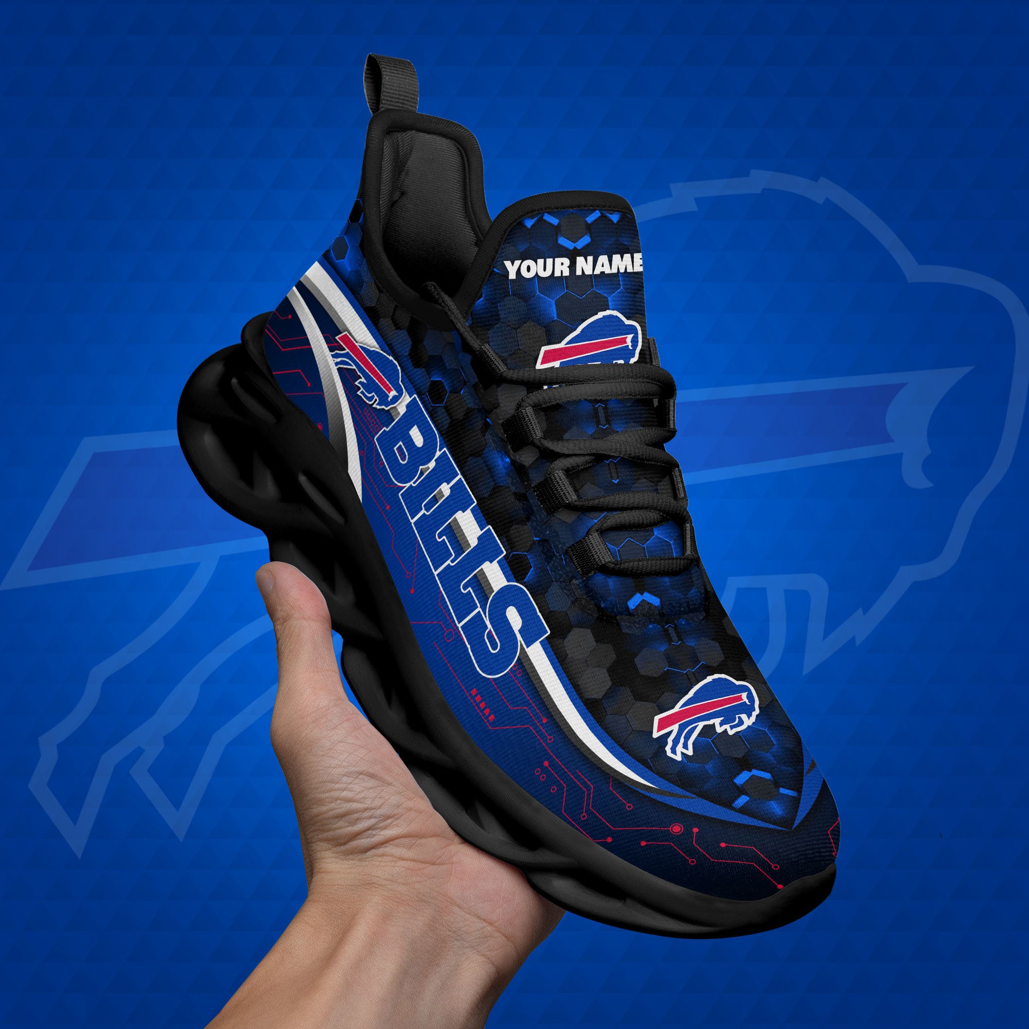 Buffalo Bills Black Clunky Sneakers Custom Name, Max Soul Shoes, Sport Gifts