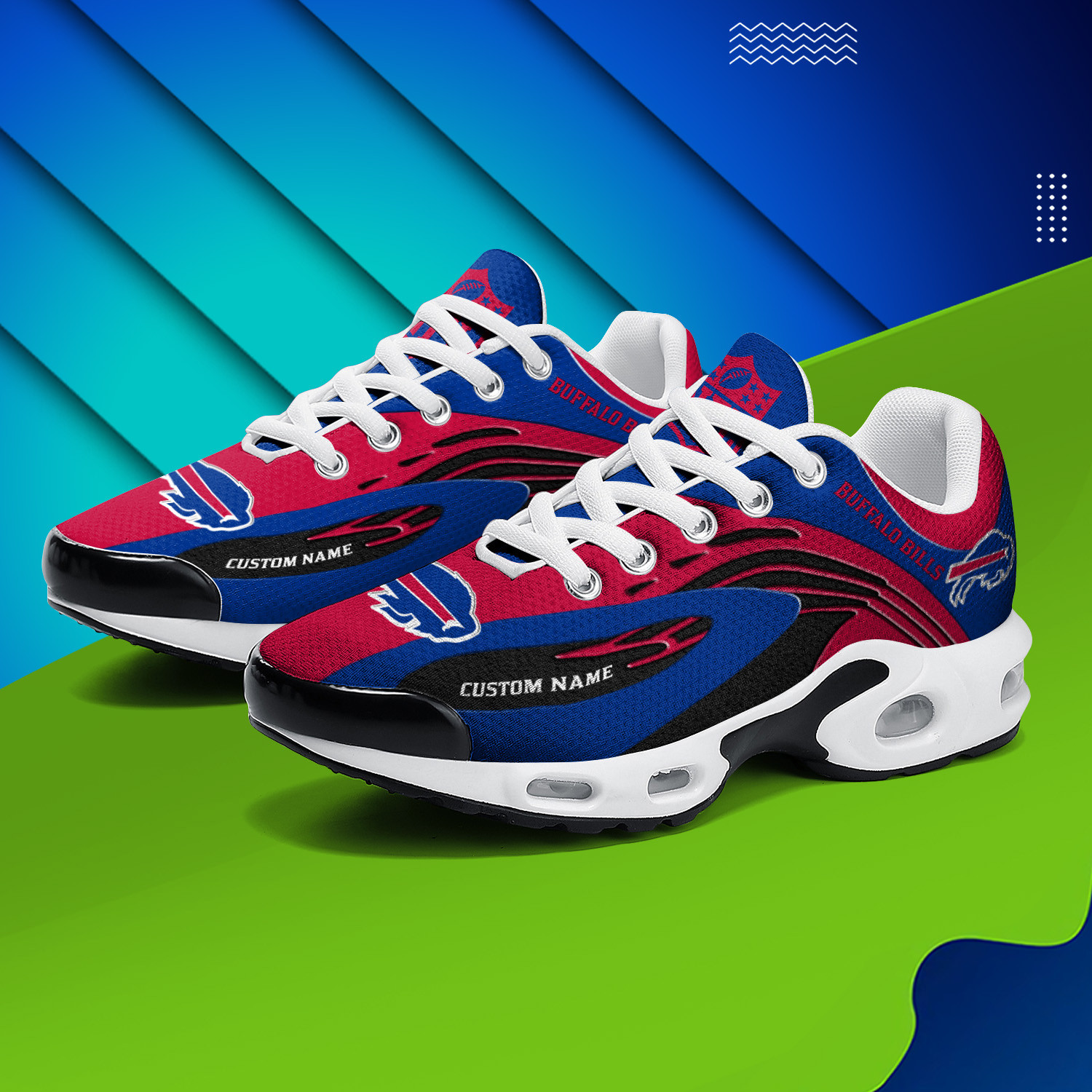 Buffalo Bills Personalized Name Team Logo Mix Colors Wave Line TN Air Max Shoes Air Cushion Sneakers