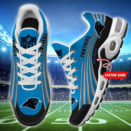 Carolina Panthers Personalized Name Team Colors Wave Lines TN Shoes Air Cushion Sneakers