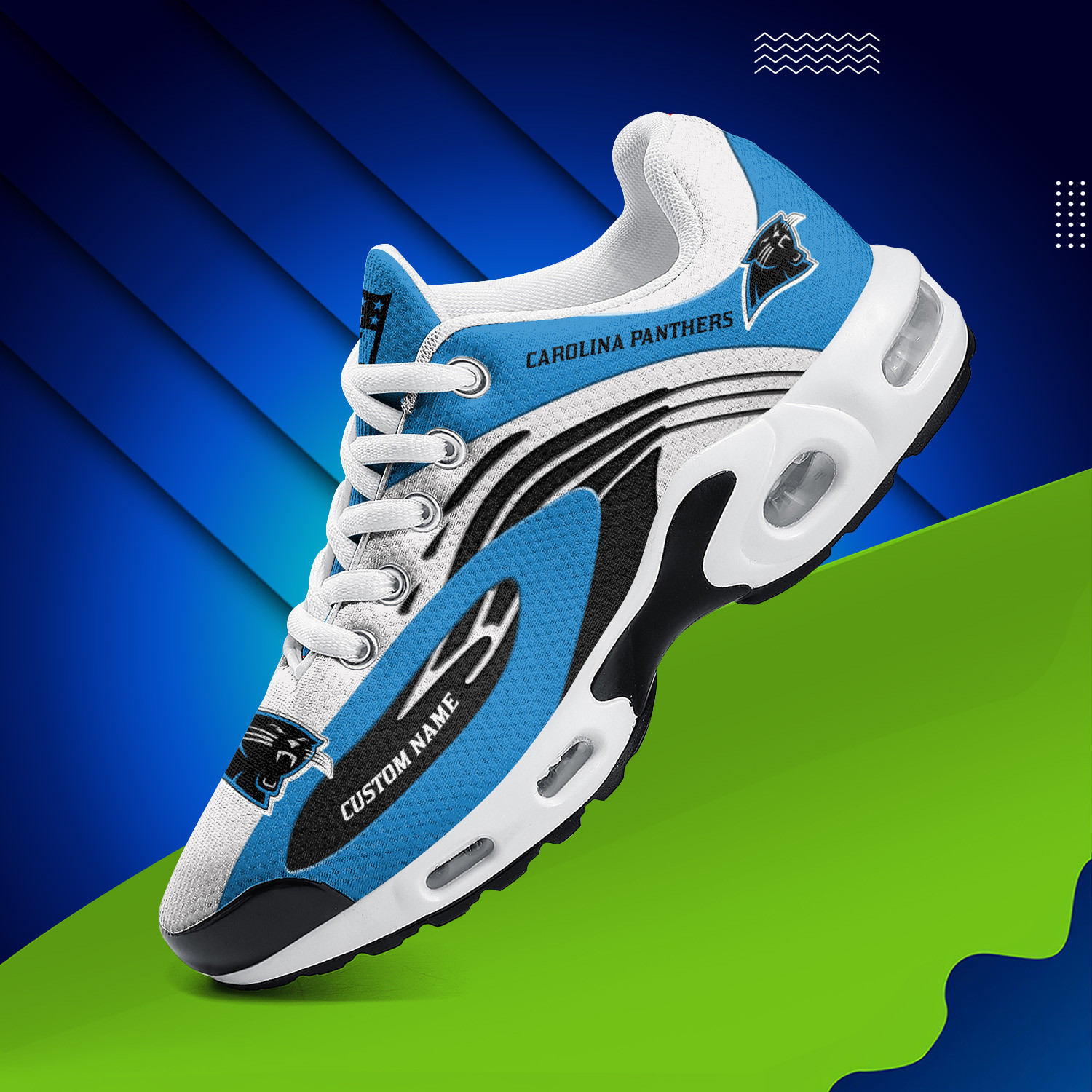 carolina panthers personalized name team logo mix colors wave line tn air max shoes air cushion sneakers 9442 lavby