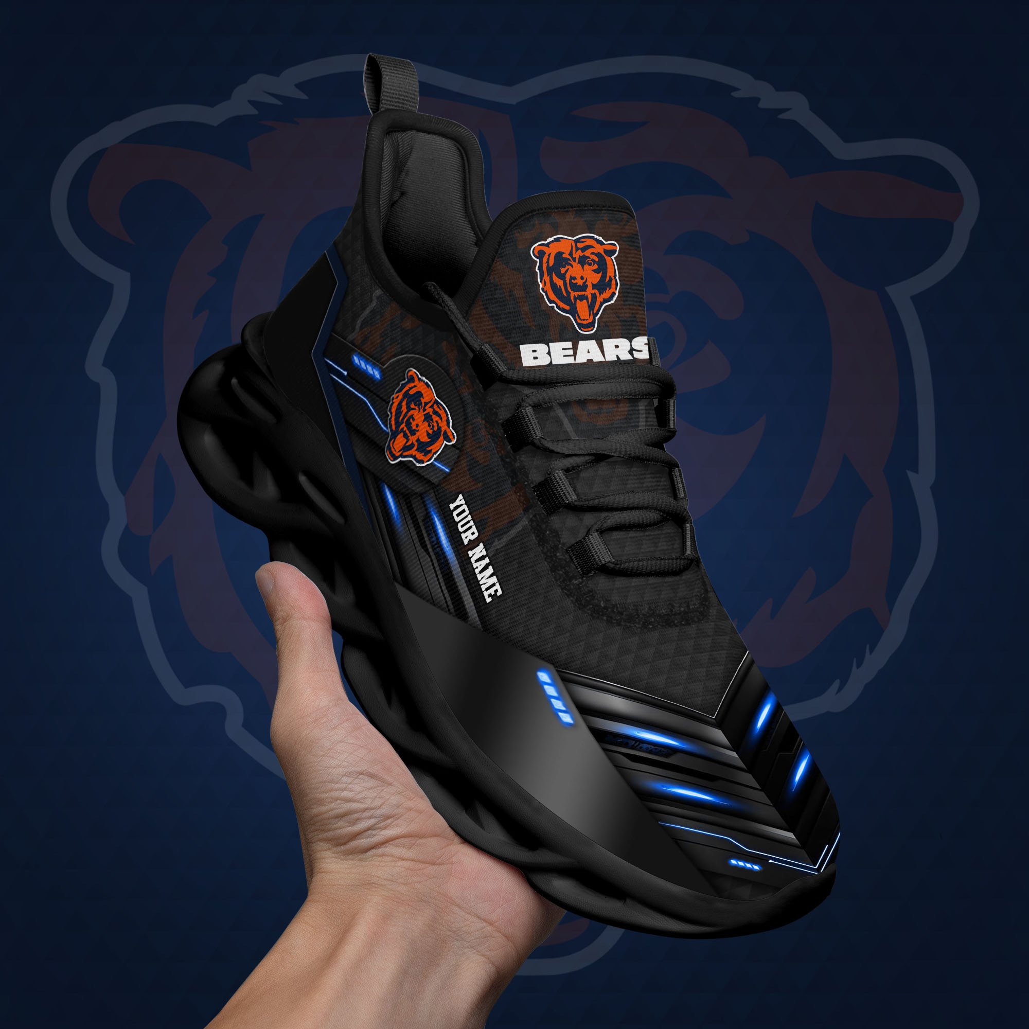 Chicago Bears Black Clunky Sneaker Custom Name, Max Soul Shoes, Sport Gifts For Fan