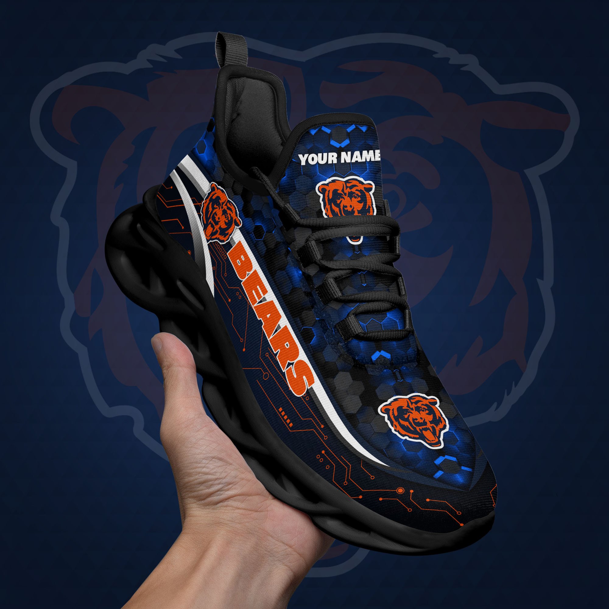 Chicago Bears Black Clunky Sneakers Custom Name, Max Soul Shoes, Sport Gifts