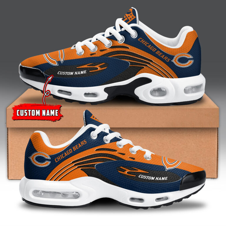 Chicago Bears Personalized Name Team Logo Mix Colors Wave Line TN Air Max Shoes Air Cushion Sneakers
