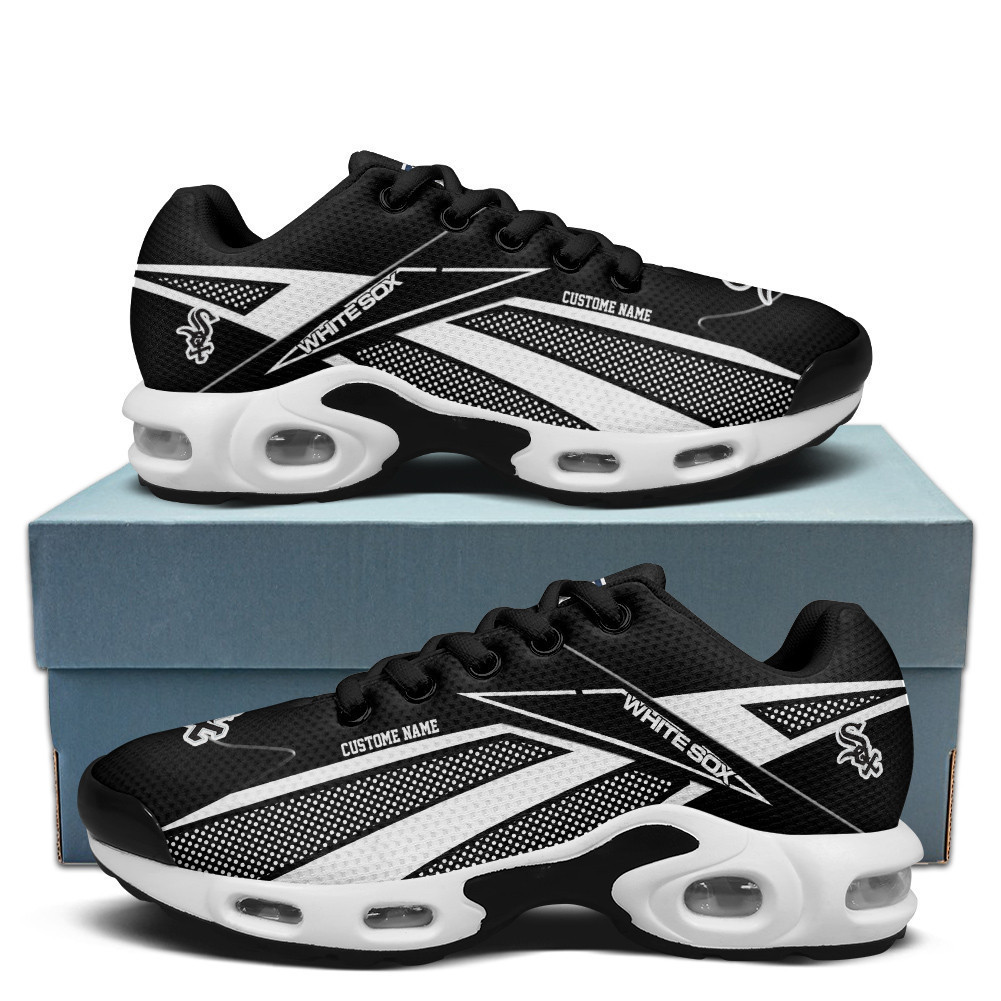 Chicago White Sox Personalized Name Team Colors Supersonic Line Pattern TN Shoes Air Cushion Sneakers