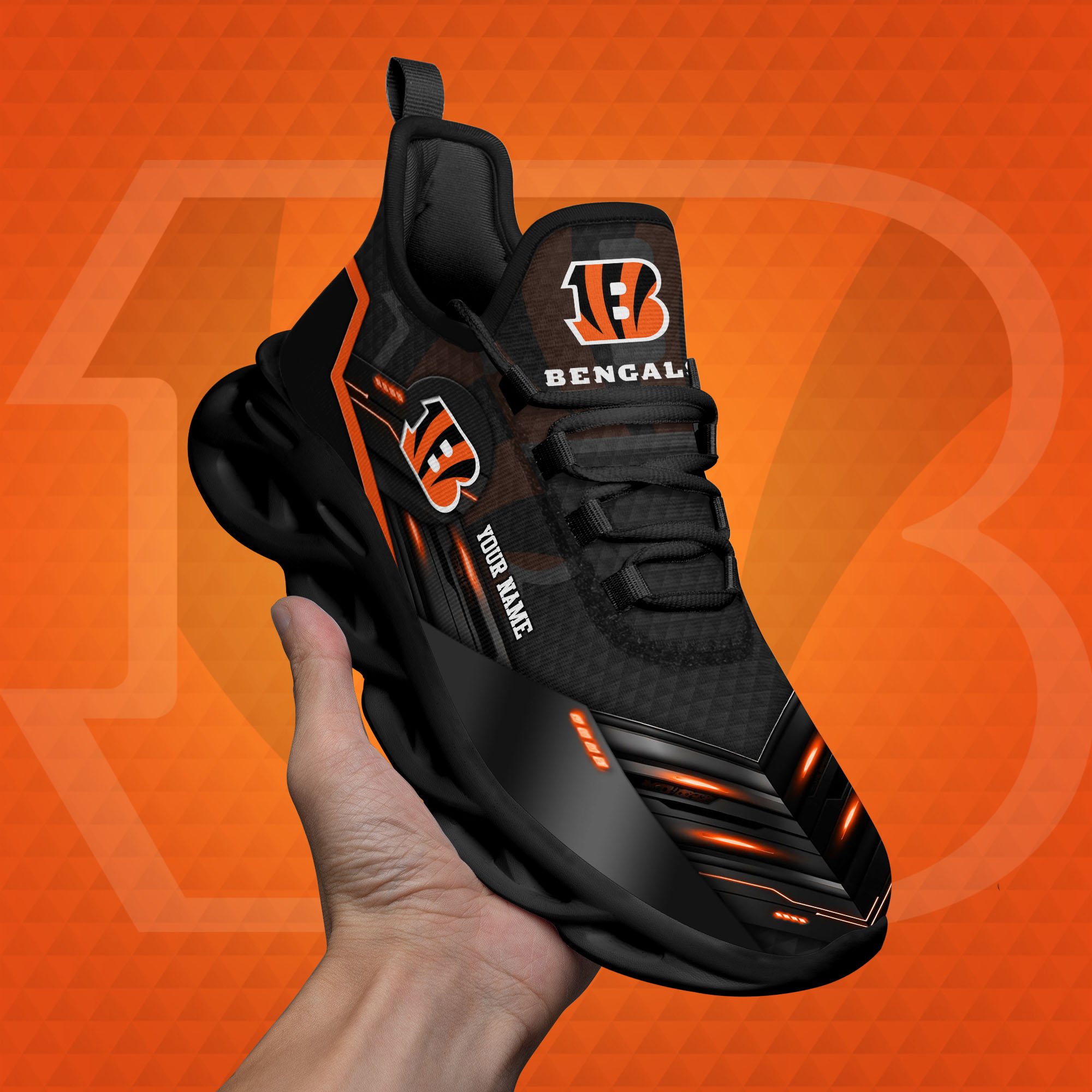 Cincinnati Bengals Black Clunky Sneaker Custom Name, Max Soul Shoes, Sport Gifts For Fan