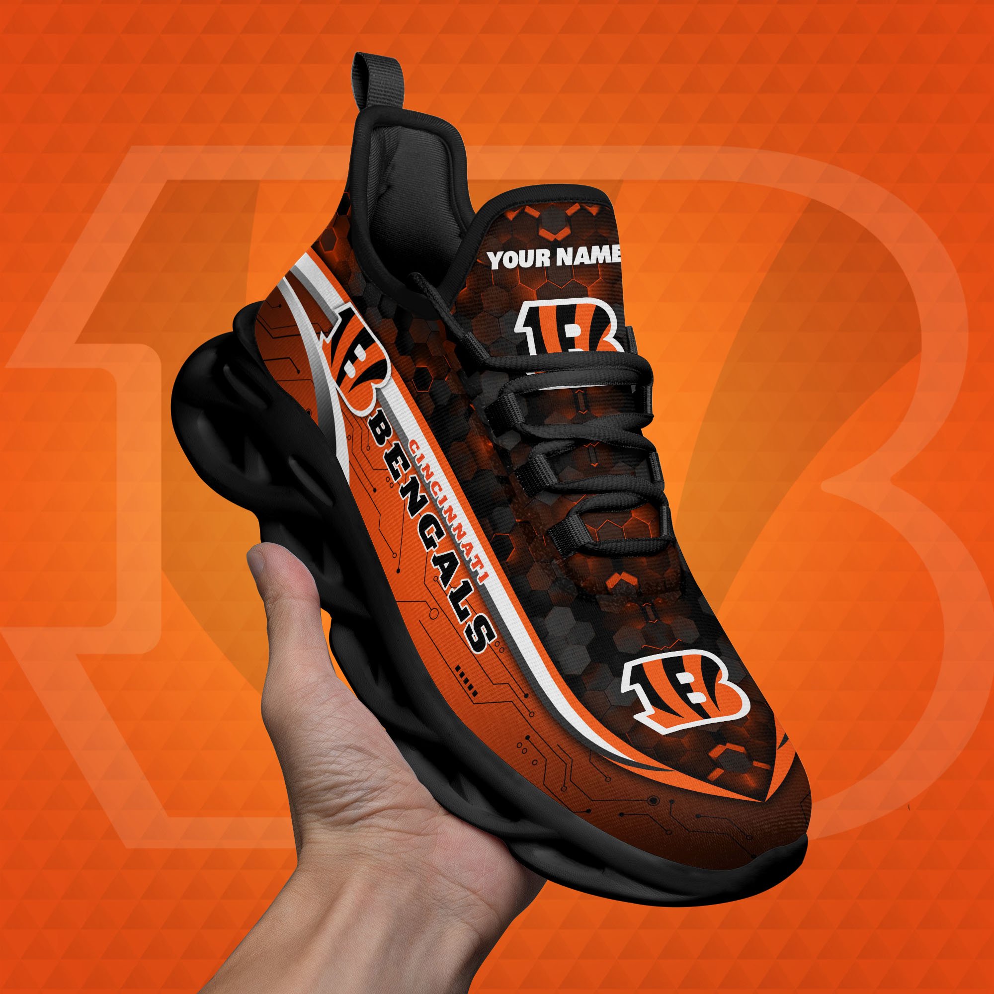 Cincinnati Bengals Black Clunky Sneakers Custom Name, Max Soul Shoes, Sport Gifts