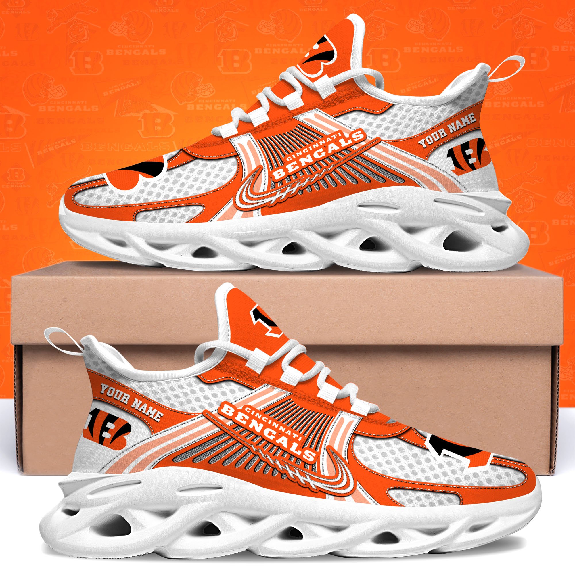 Cincinnati Bengals Clunky Sneakers Custom Your Name, Sport Sneakers For Fans, Gifts For Sport Lovers, Gift For Dad