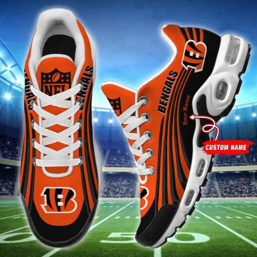 Cincinnati Bengals Personalized Name Team Colors Wave Lines TN Shoes Air Cushion Sneakers