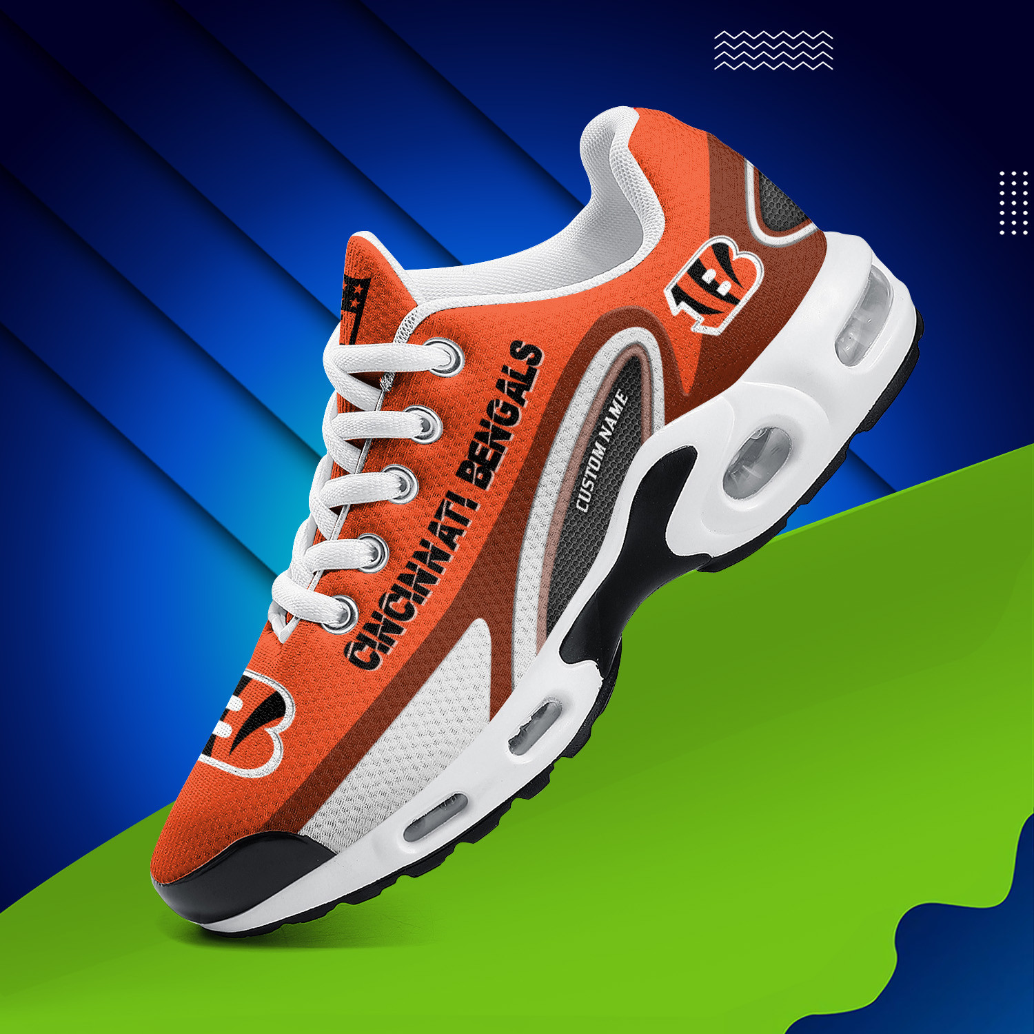 Cincinnati Bengals Personalized Name Team Logo Mix Colors Oval Line TN Air Max Shoes Air Cushion Sneakers