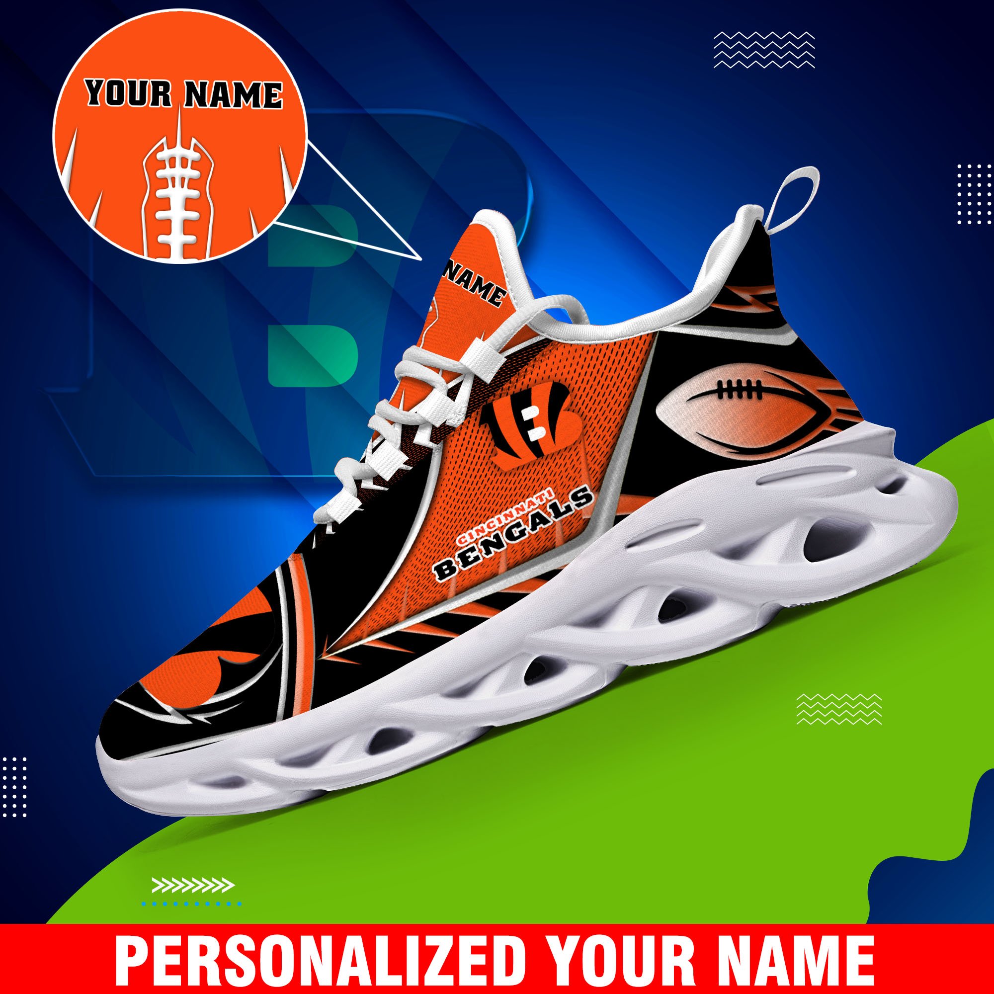 Cincinnati Bengals Sport White C Sneakers 2026 Version Personalized Your Name 528