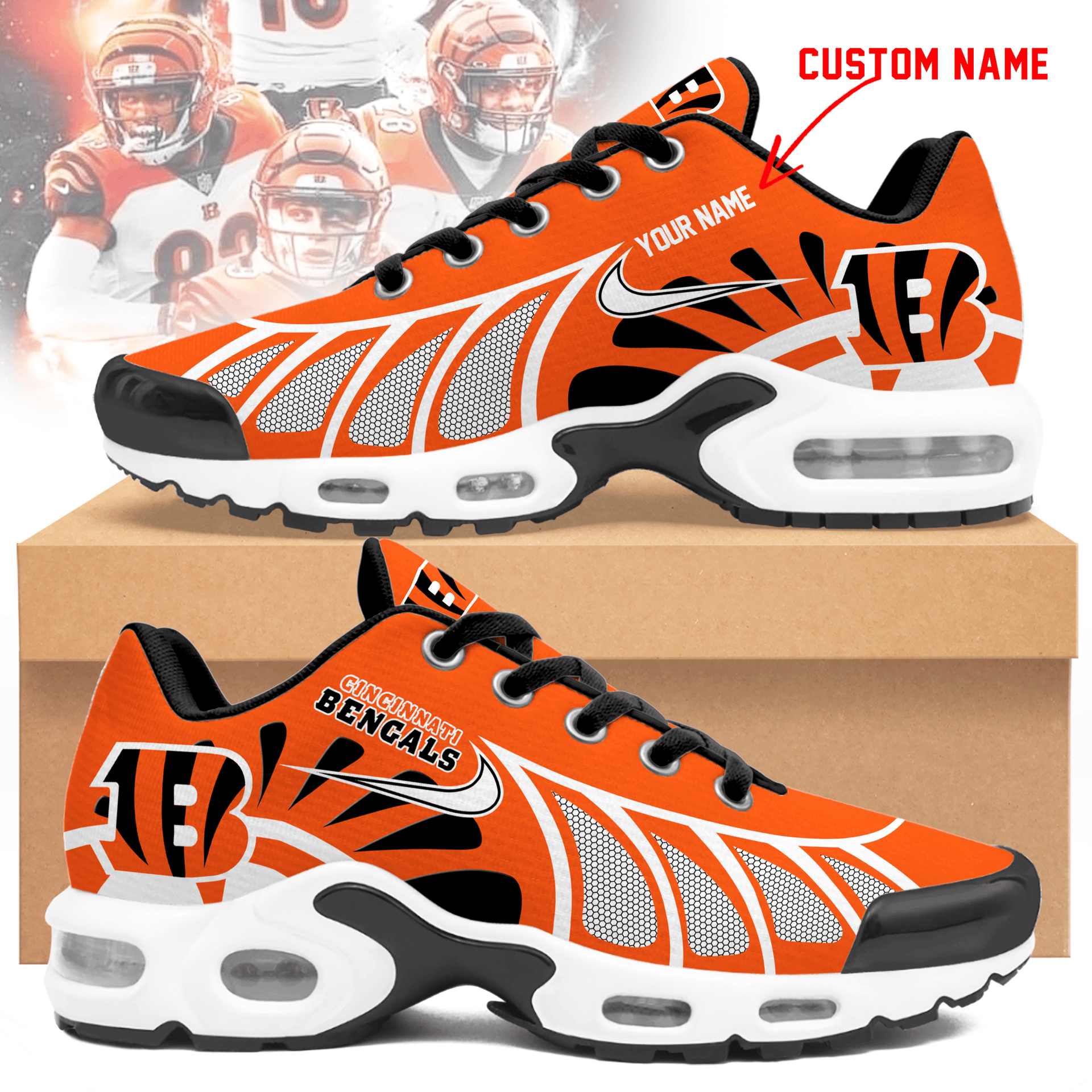 CINCINNATI BENGALS UNISEX AIR MAX PLUS SNEAKERS