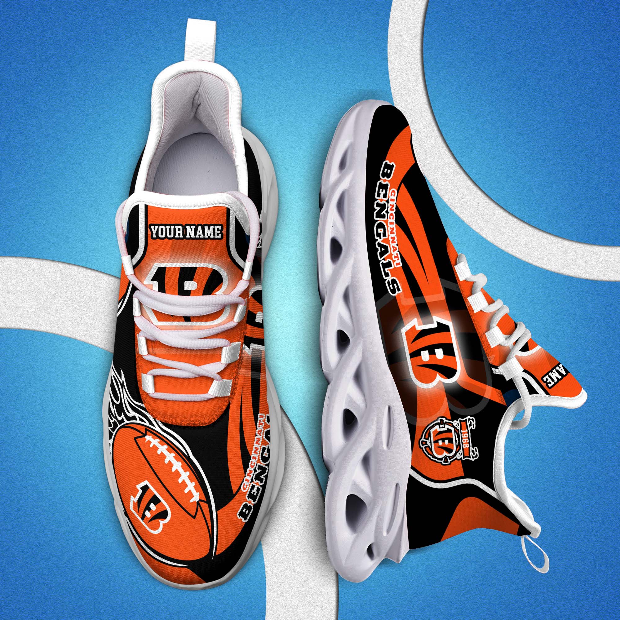 Cincinnati Bengals White C Sneakers 2026 Version Personalized Your Name 090