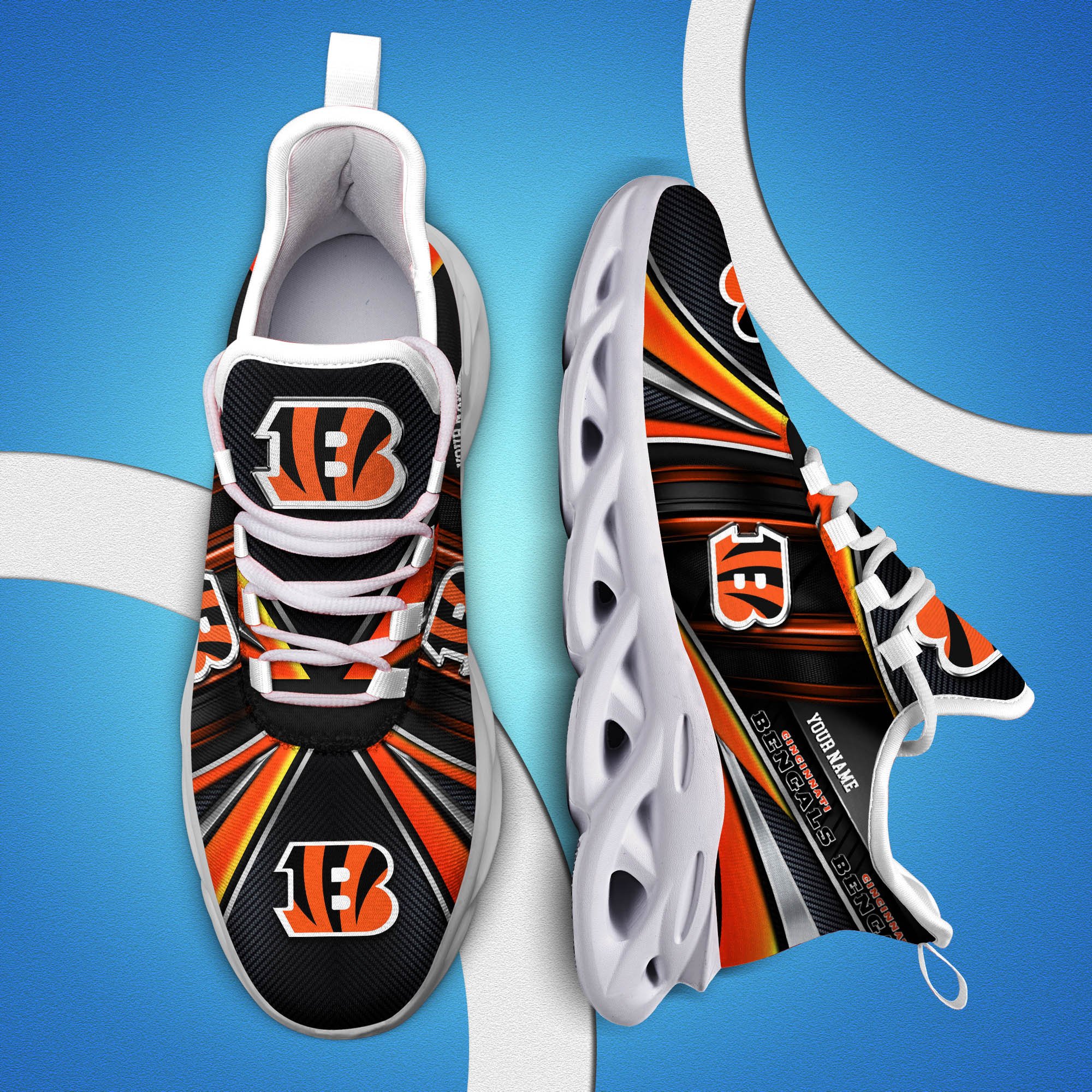 Cincinnati Bengals White C Sneakers 2026 Version Personalized Your Name, Sport Team Sneakers, Sport Gifts PH892