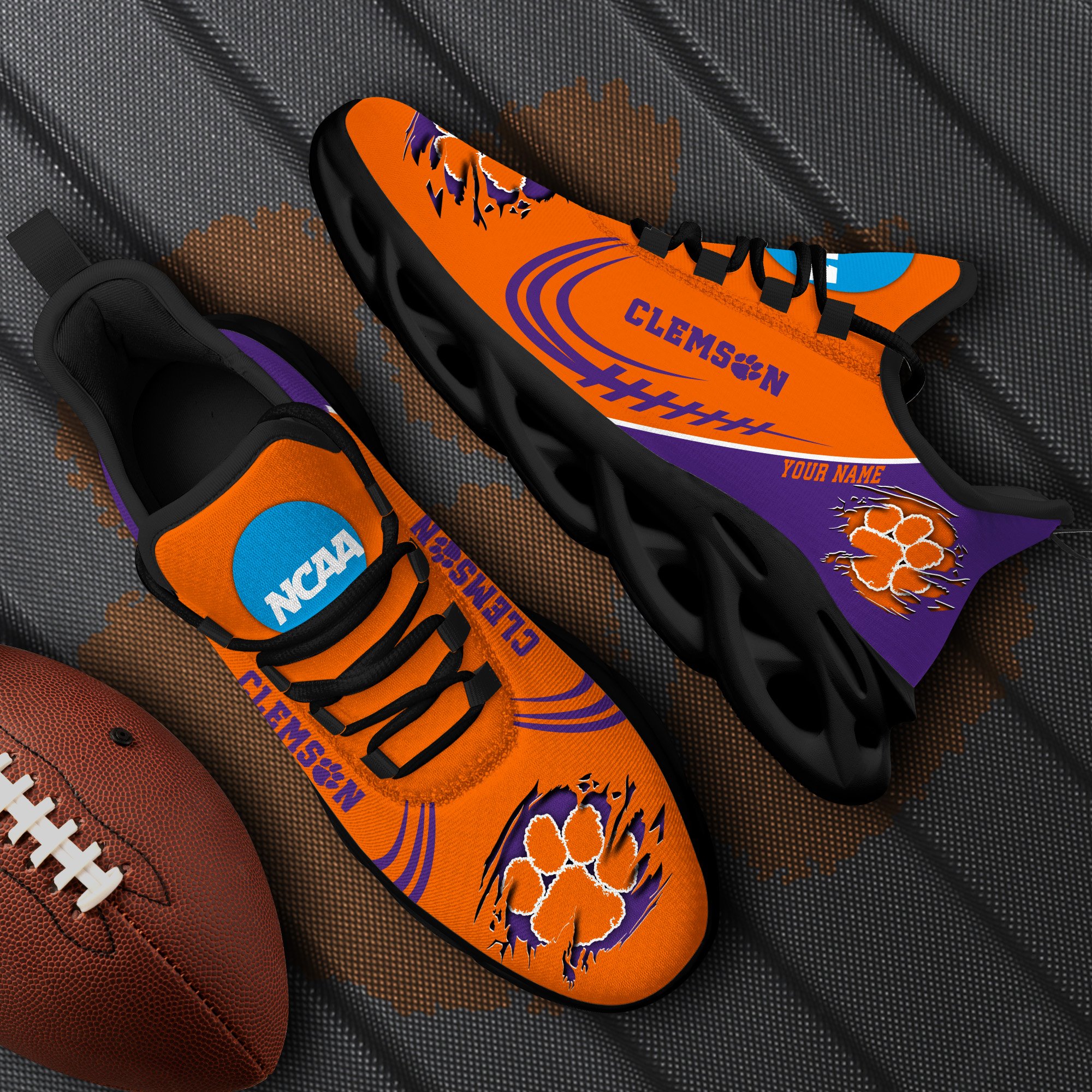 Clemson Tigers Black Max Soul Shoes 2026 Versions Custom Name 016