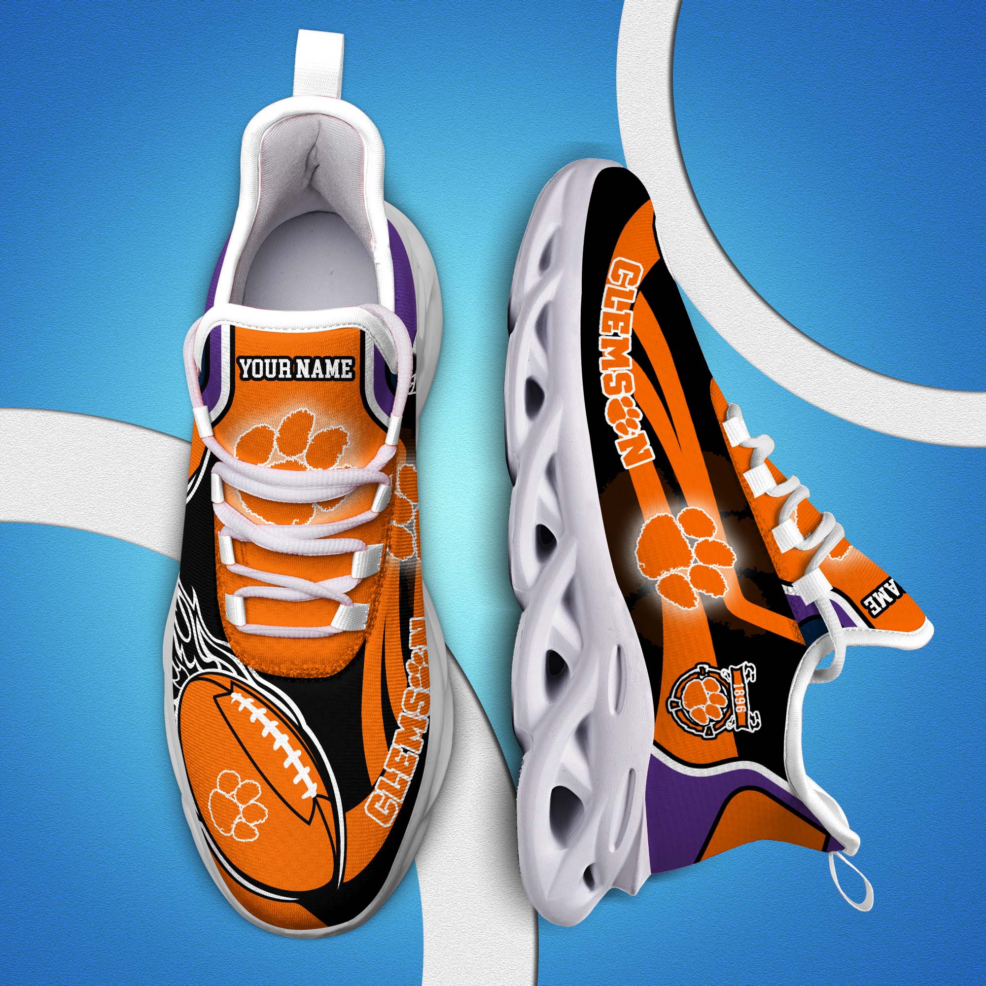 Clemson Tigers White C Sneakers 2026 Version Personalized Your Name 090