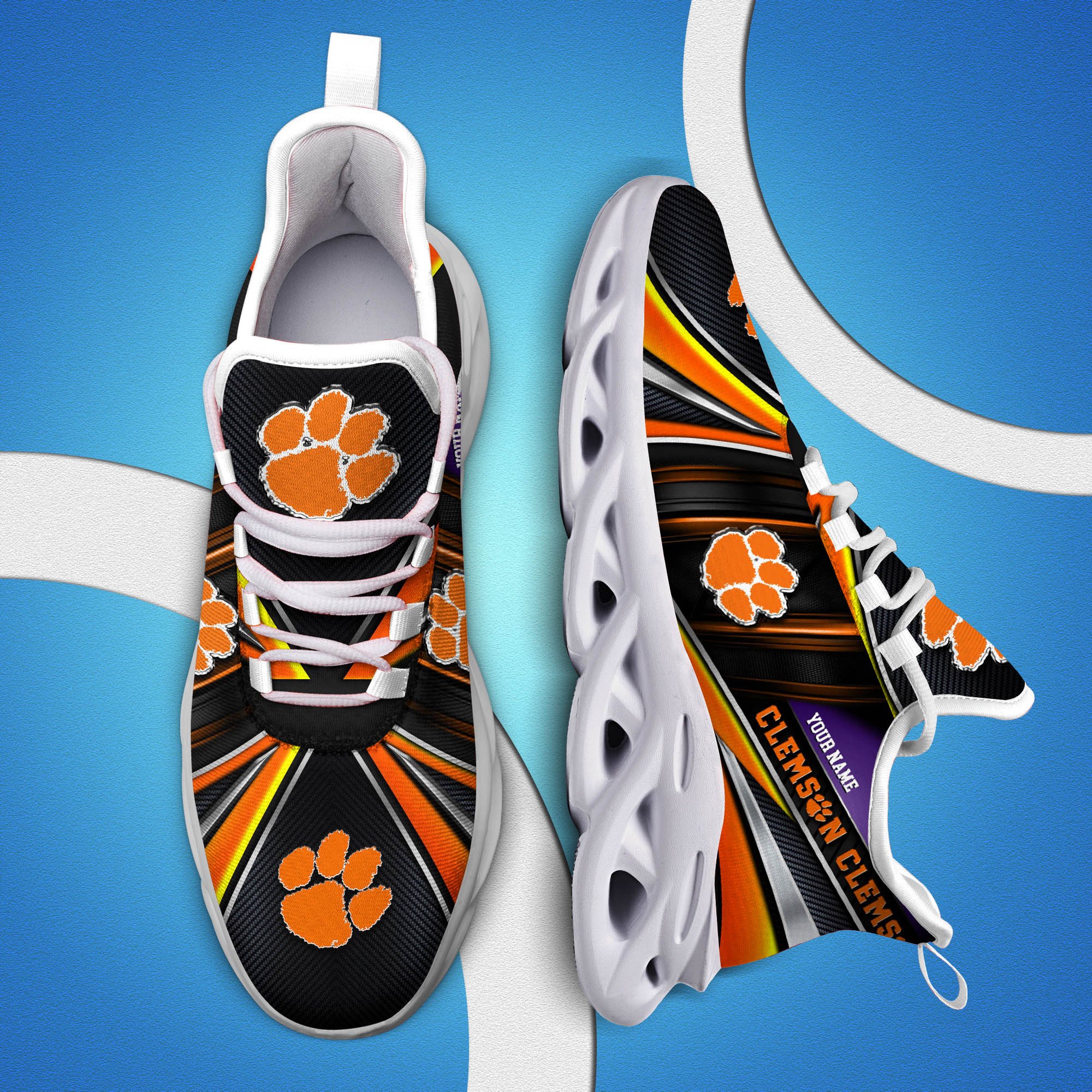 Clemson Tigers White C Sneakers 2026 Version Personalized Your Name, Sport Team Sneakers, Sport Gifts PH892