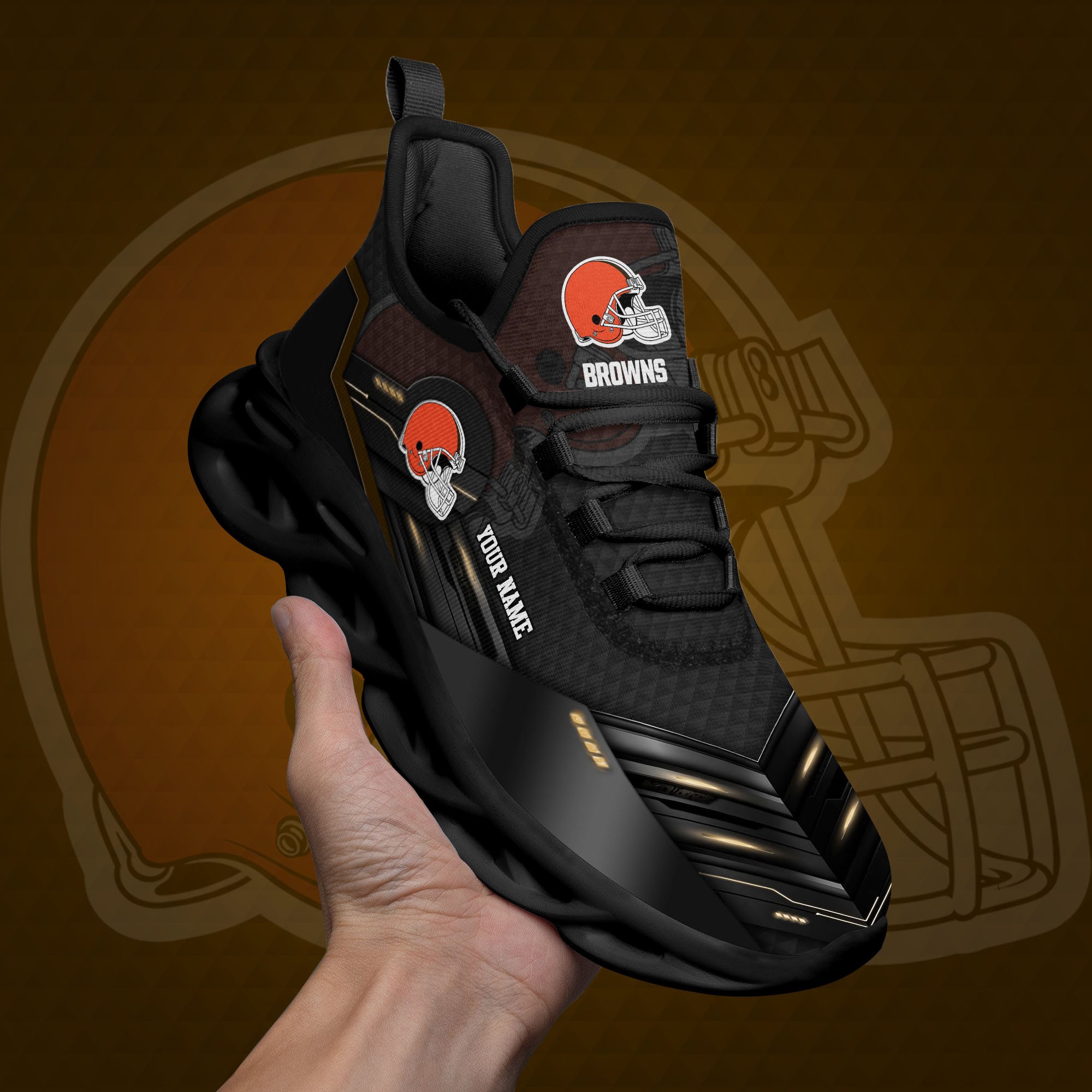 Cleveland Browns Black Clunky Sneaker Custom Name, Max Soul Shoes, Sport Gifts For Fan