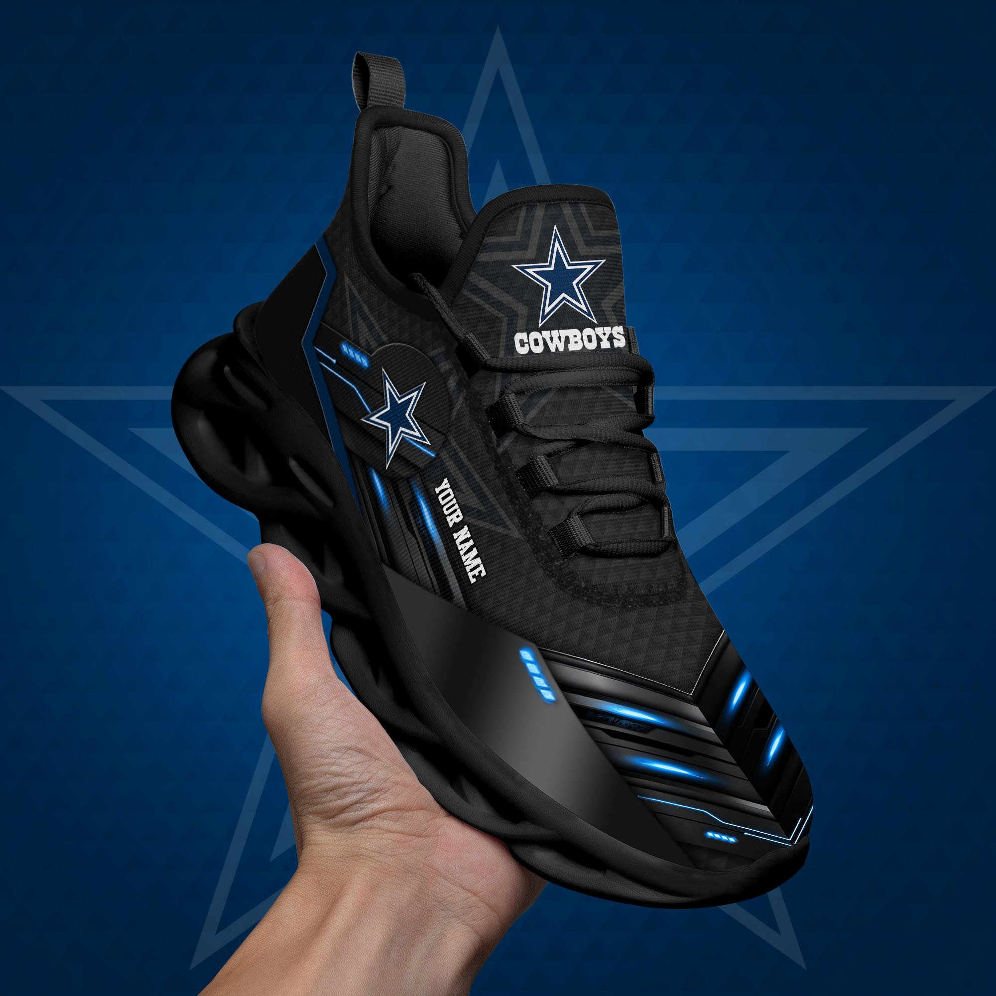 Dallas Cowboys Black Clunky Sneaker Custom Name, Max Soul Shoes, Sport Gifts For Fan