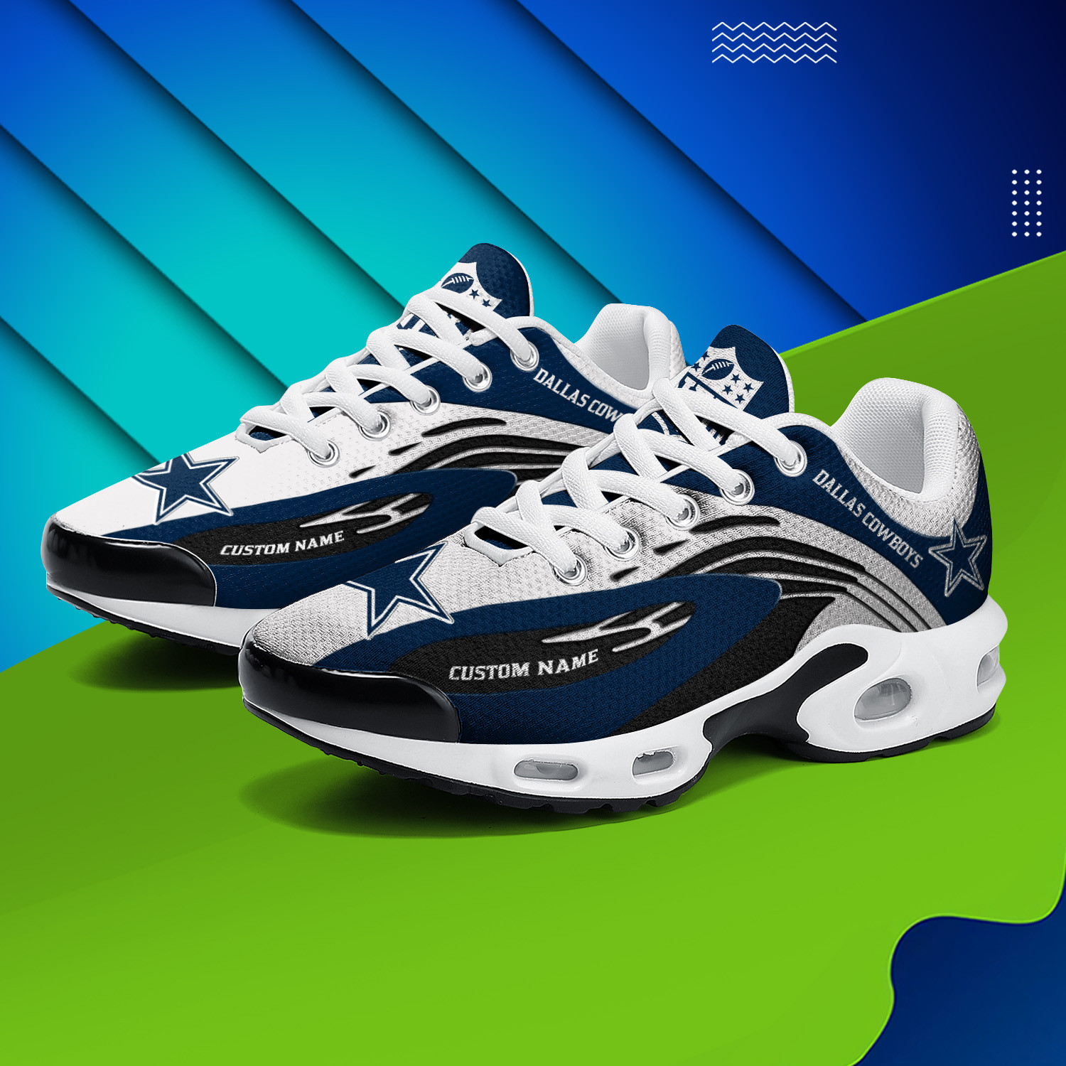 Dallas Cowboys Personalized Name Team Logo Mix Colors Wave Line TN Air Max Shoes Air Cushion Sneakers