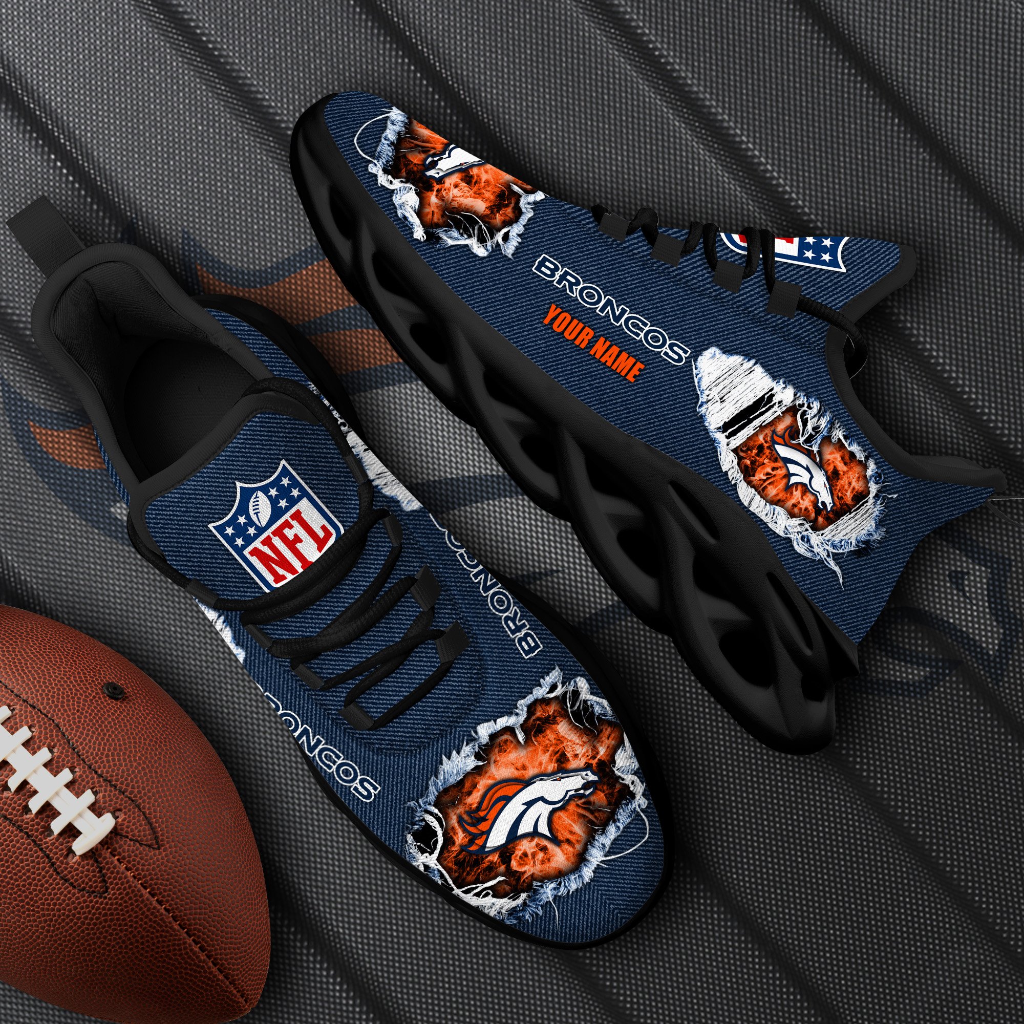 Denver Broncos Black Max Soul Shoes 2026 Versions Custom Name 554