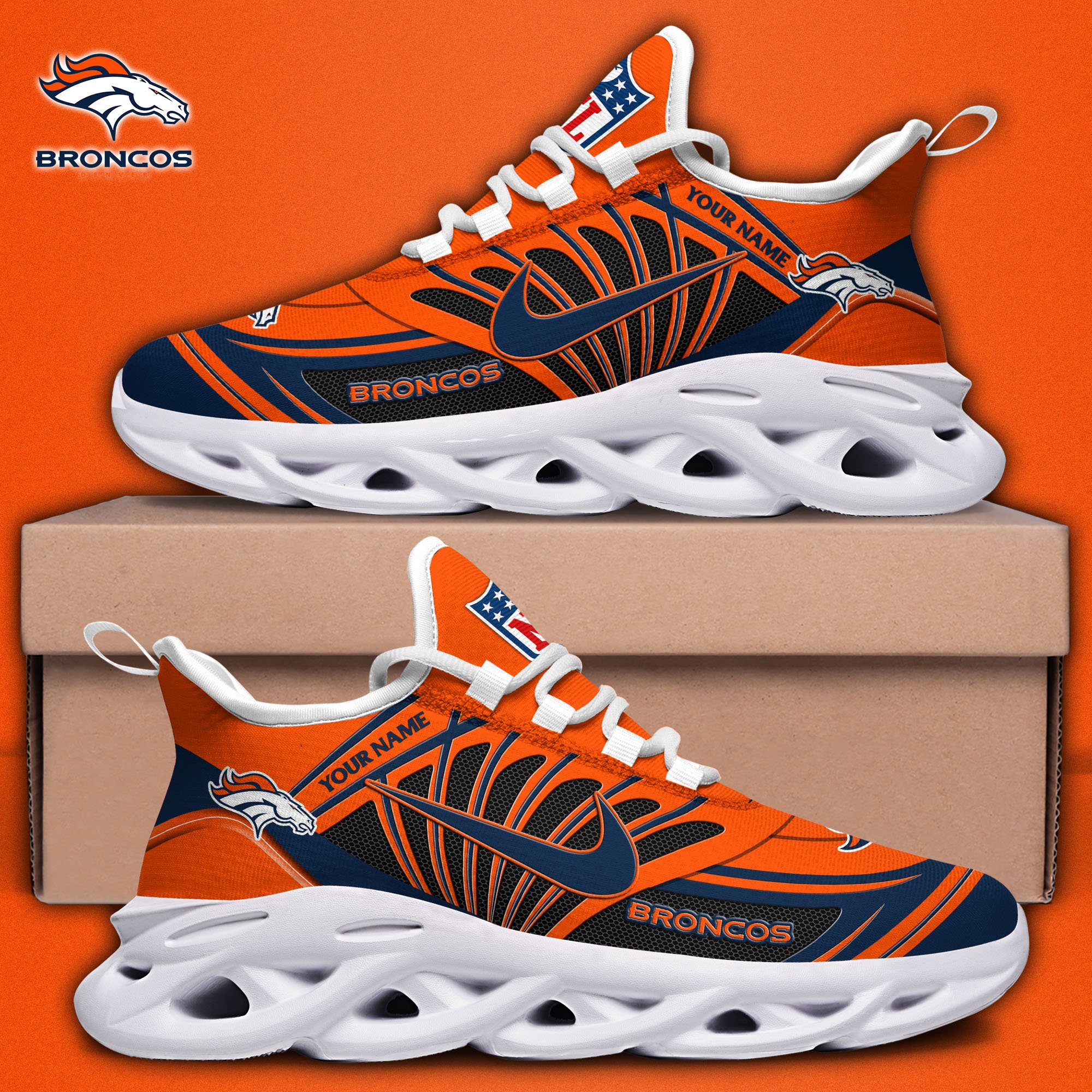 Denver Broncos Black Max Soul Shoes 2026 Versions Custom Name 898