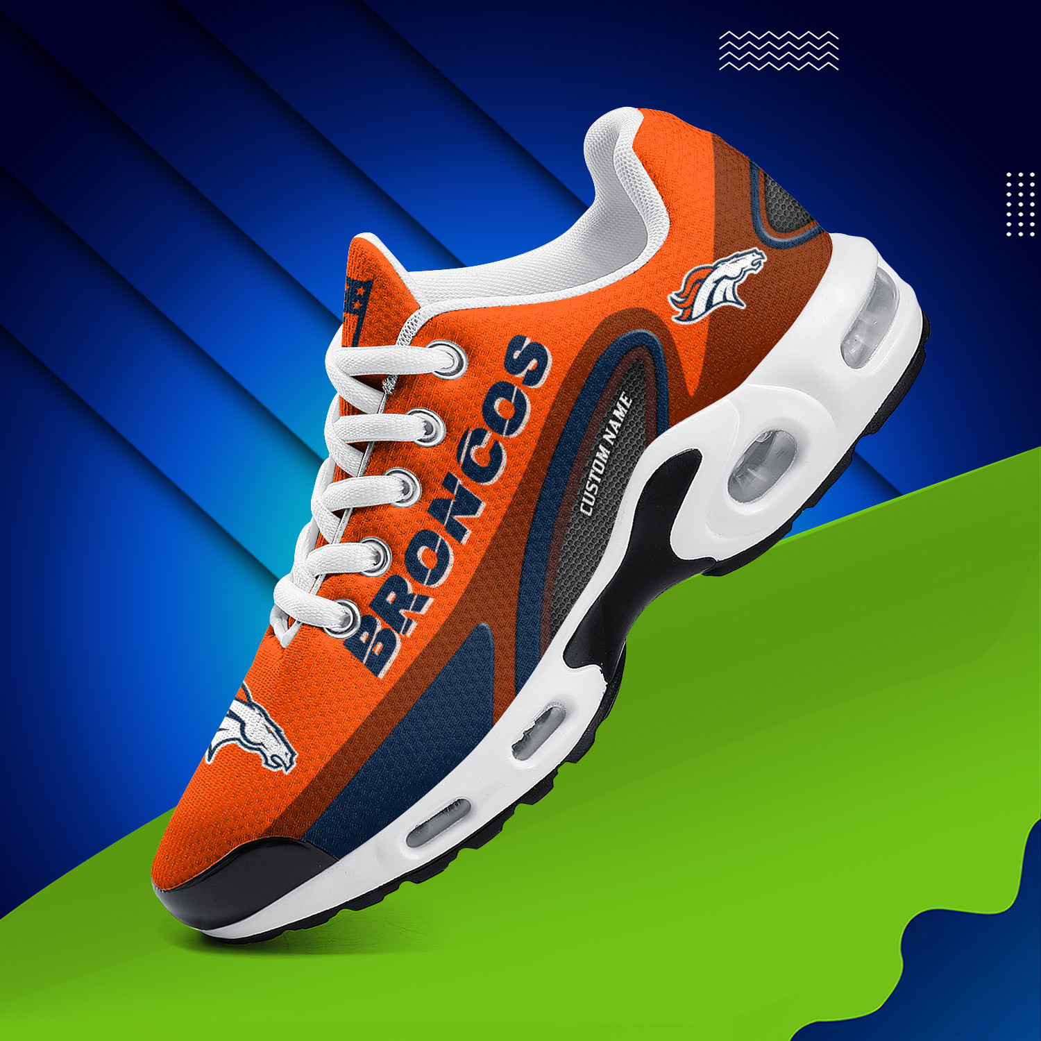 denver broncos personalized name team logo mix colors oval line tn air max shoes air cushion sneakers 2448