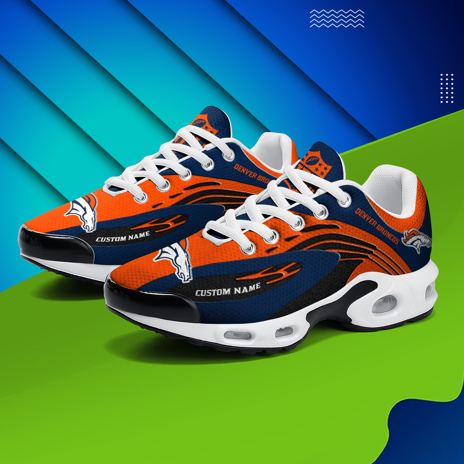 denver broncos personalized name team logo mix colors wave line tn air max shoes air cushion sneakers 5943 wvl2i