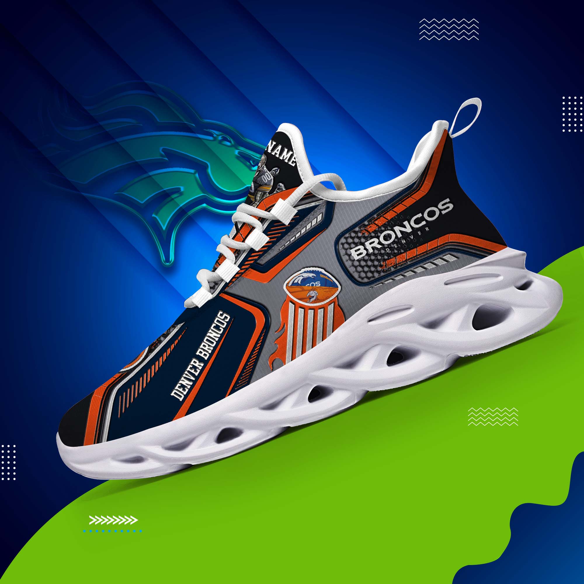 Denver Broncos White C Sneakers 2026 Version Personalized Your Name, Sport Sneakers , Sport Gifts PH605